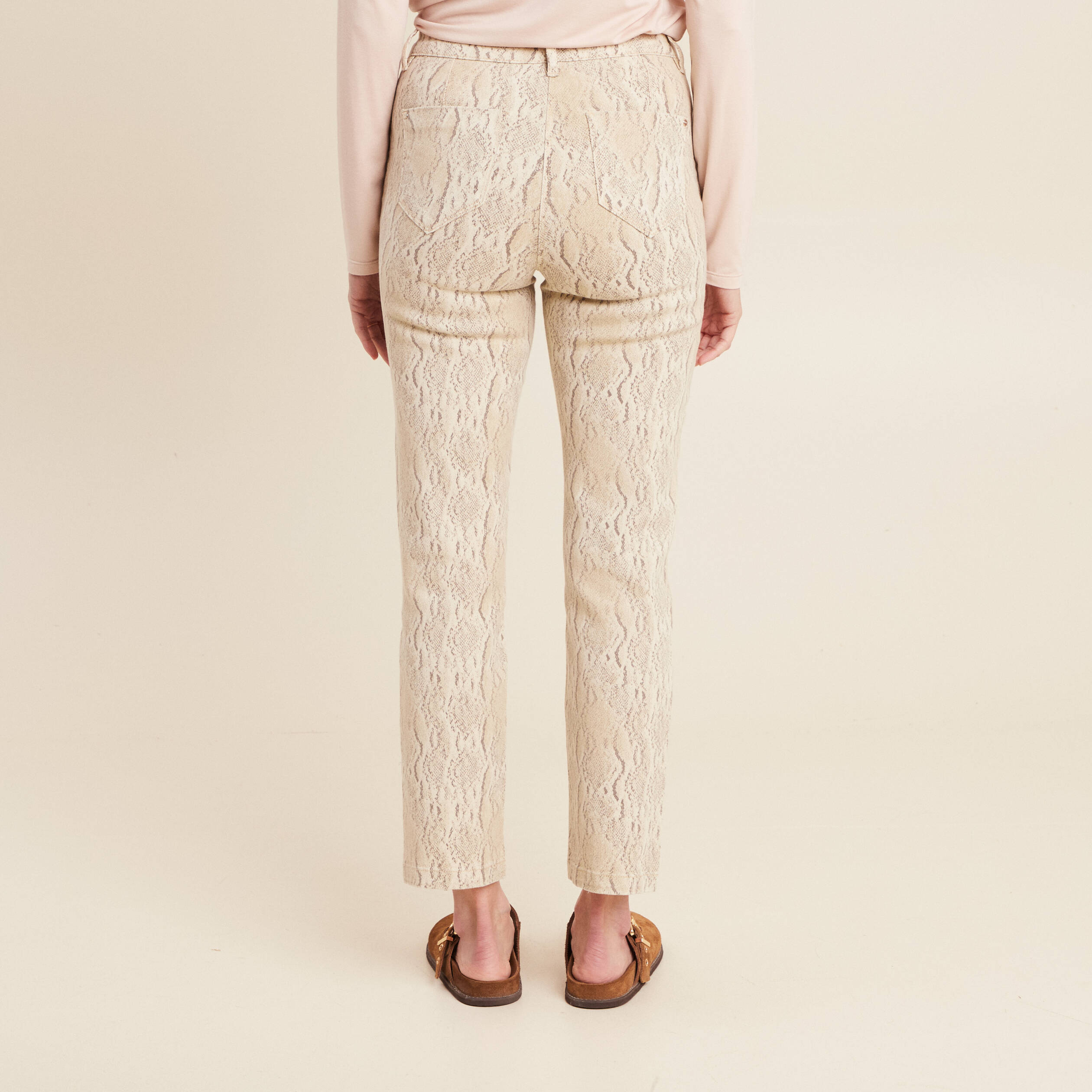 Pantalon 7/8ème taille haute beige femme