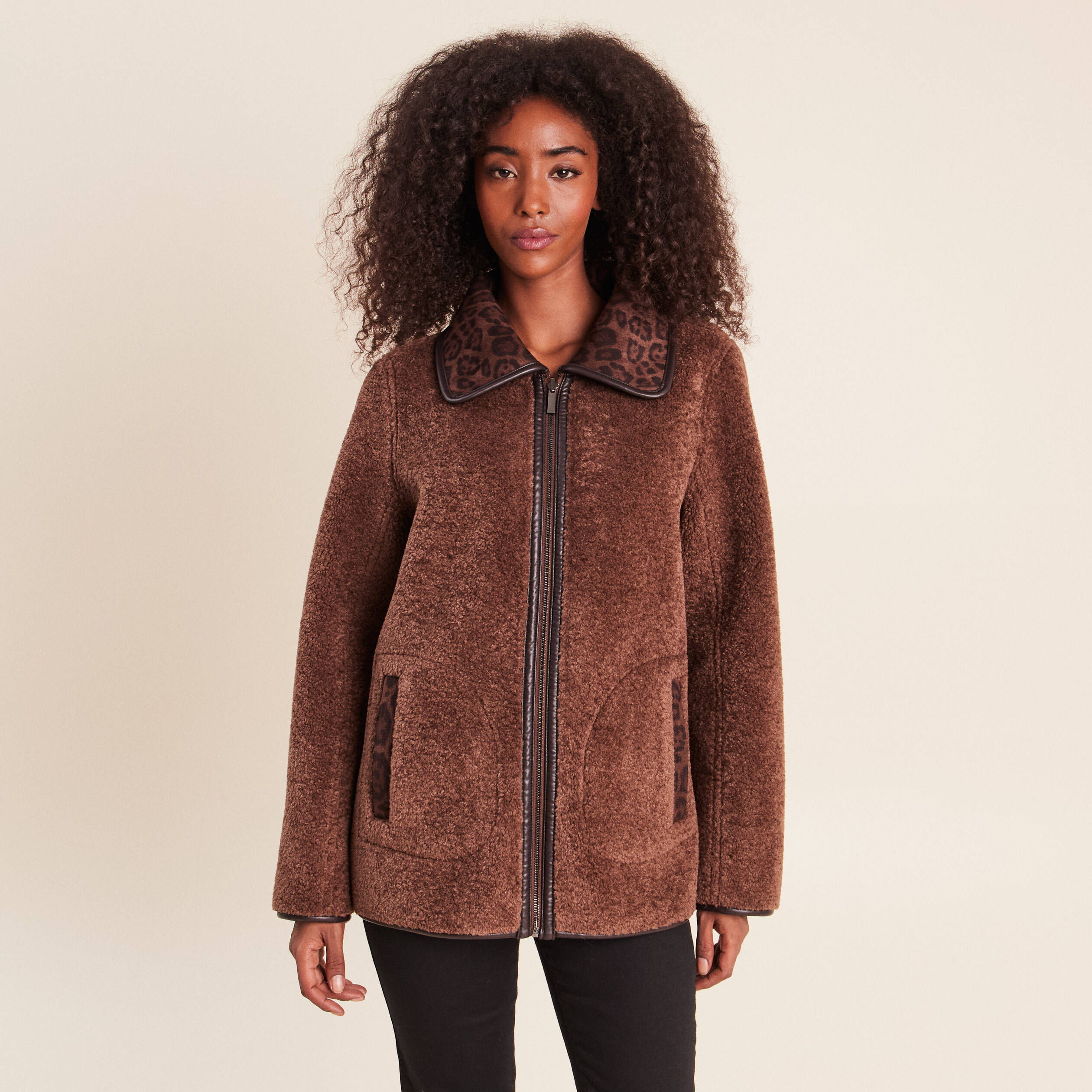 Manteau r&eacute;versible marron femme