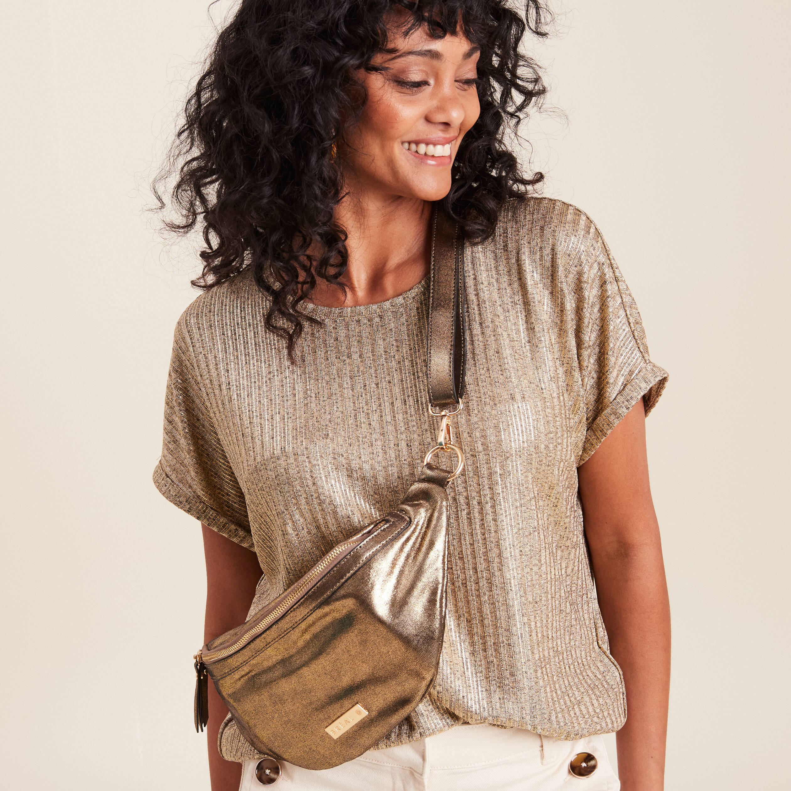 Sac banane 2 bandoulières couleur cuivre femme