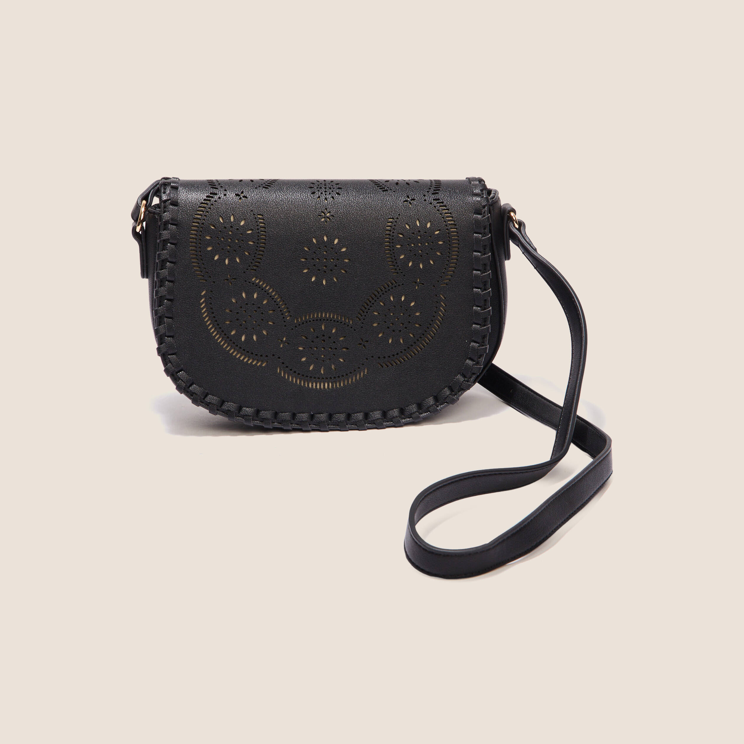 sac besace perfore noir femme Sac besace perforé noir femme
