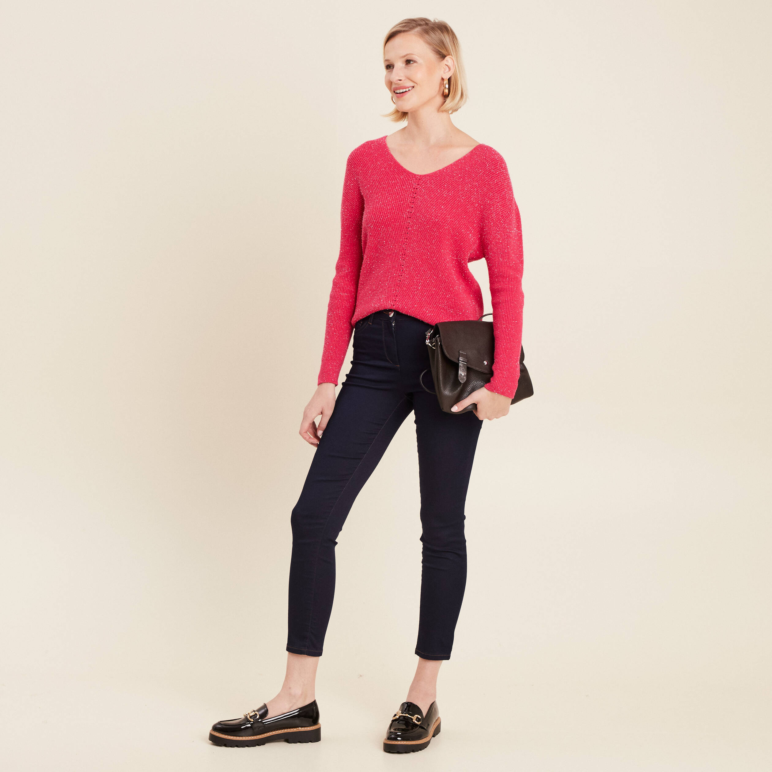 Pull manches longues rose framboise femme