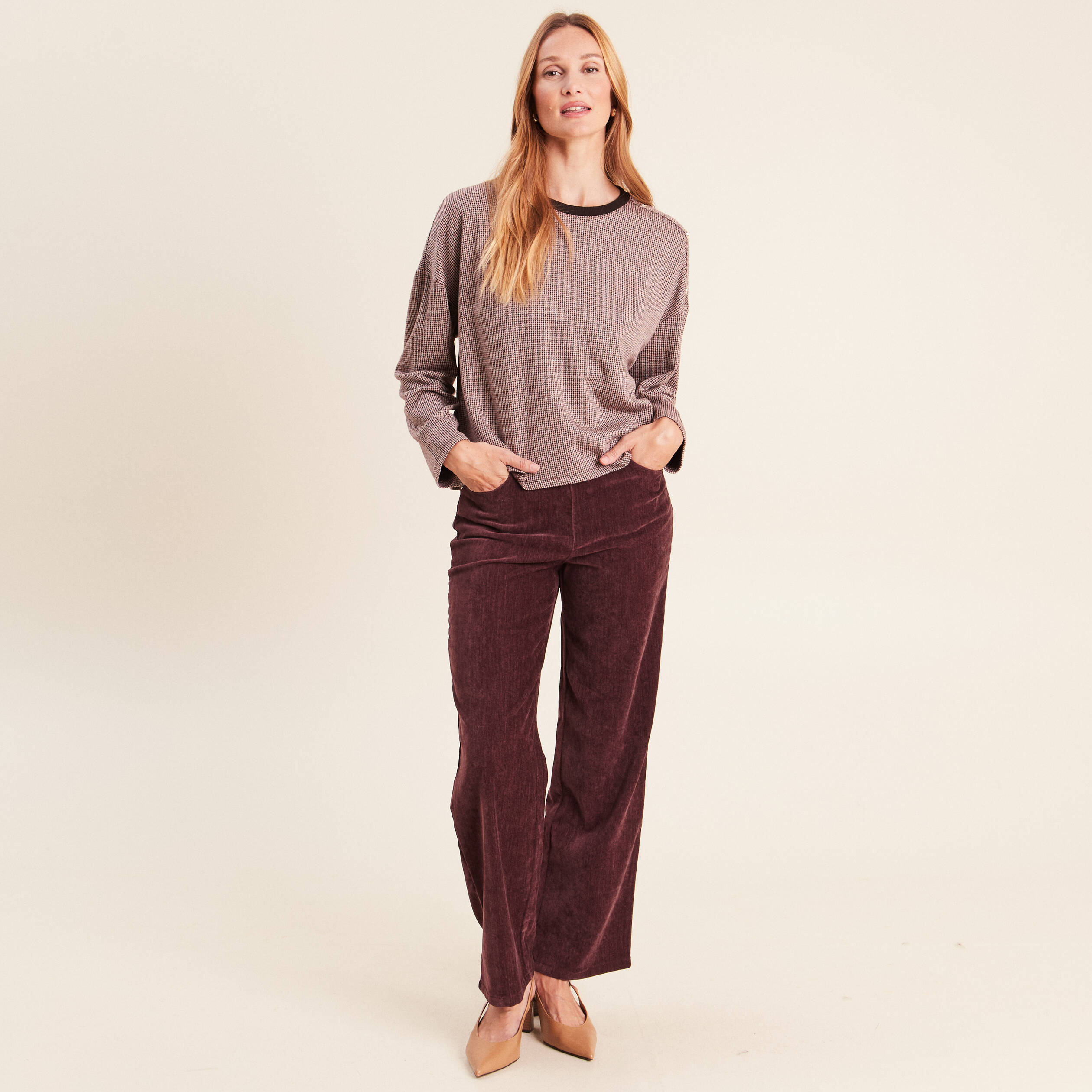 T-shirt ample jacquard manches longues multicolore femme
