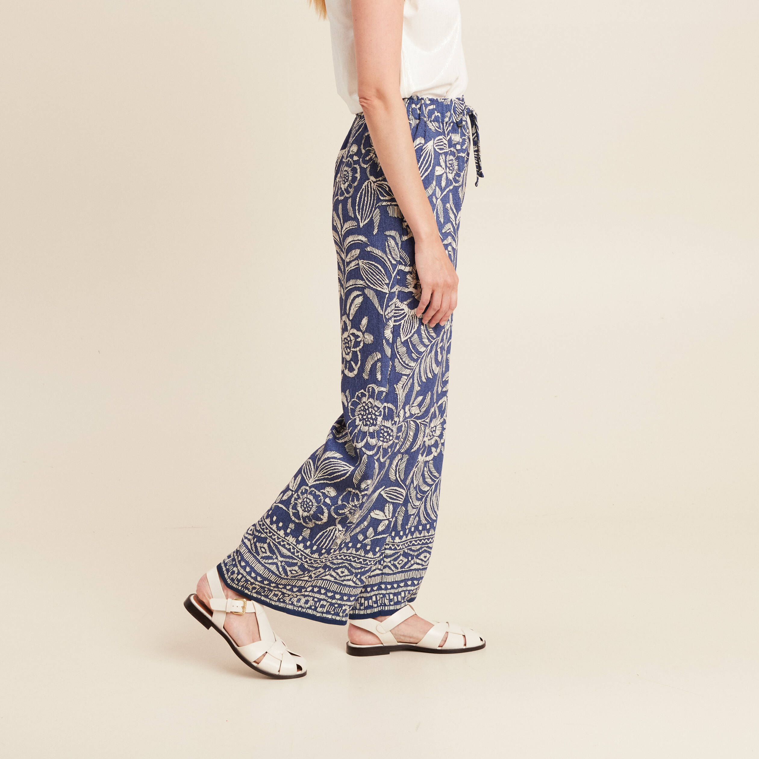 pantalon large taille haute bleu femme Pantalon large taille haute bleu femme