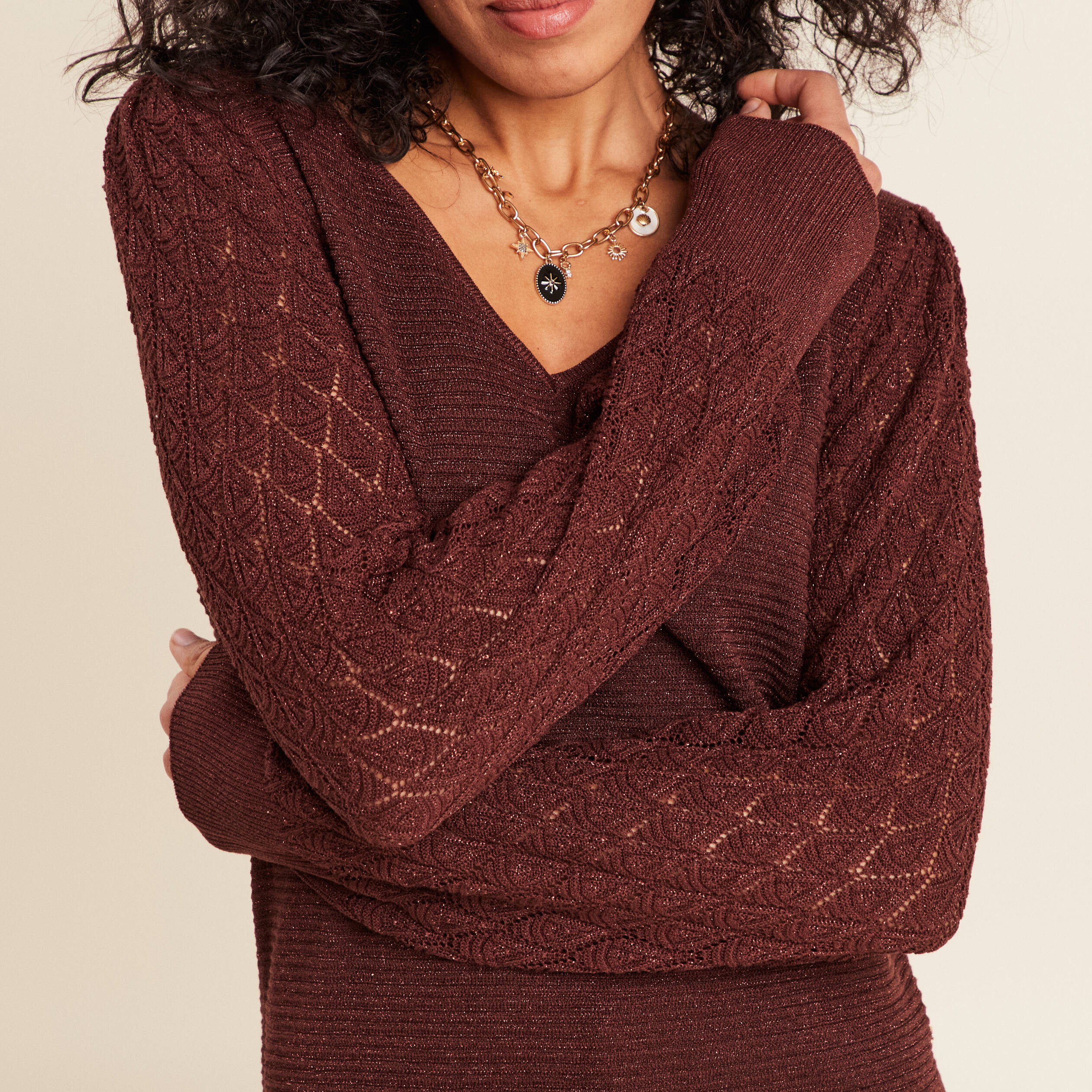 Pull manches longues bordeaux femme