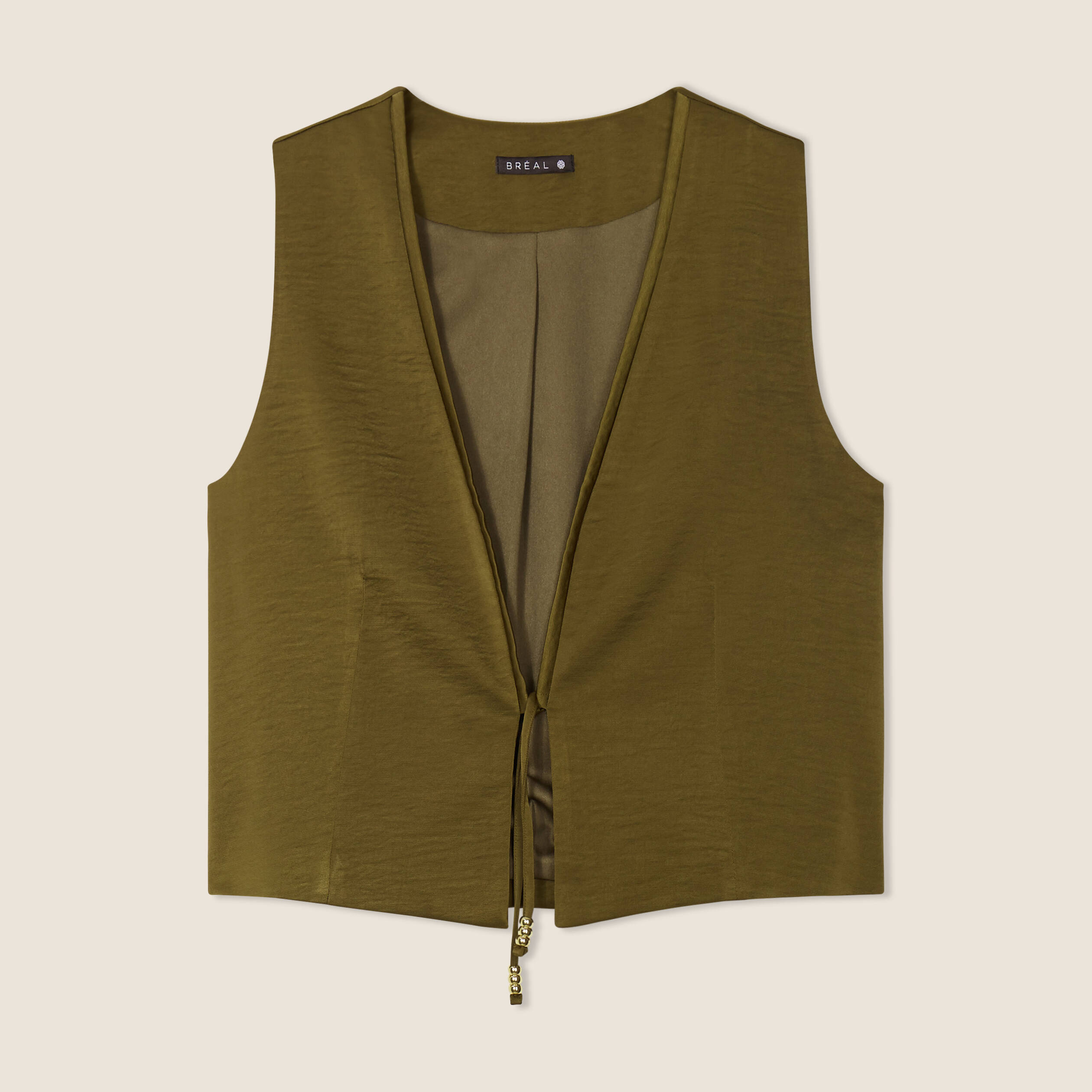 Veston sans manches satin vert olive femme