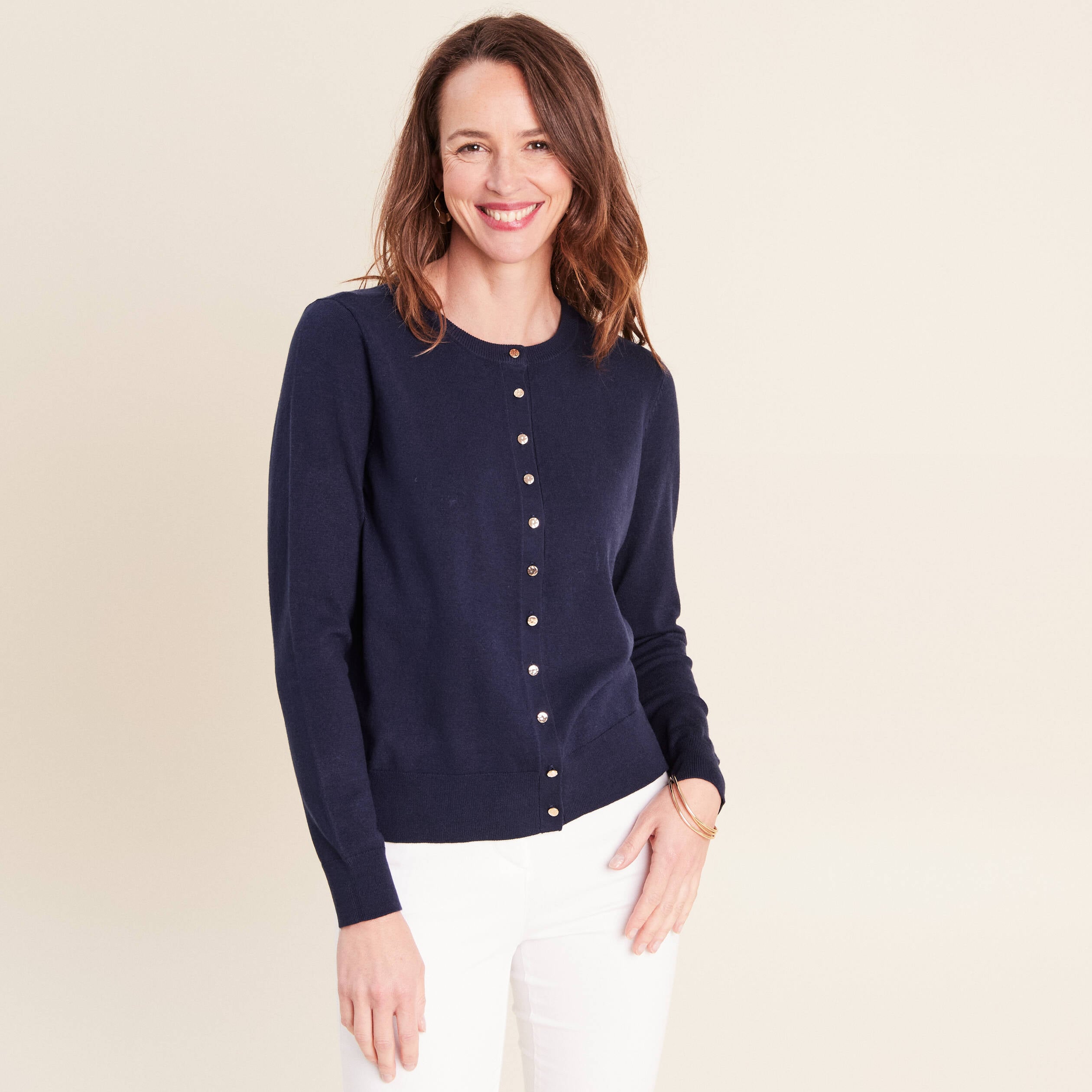 Gilet manches longues col rond bleu marine femme