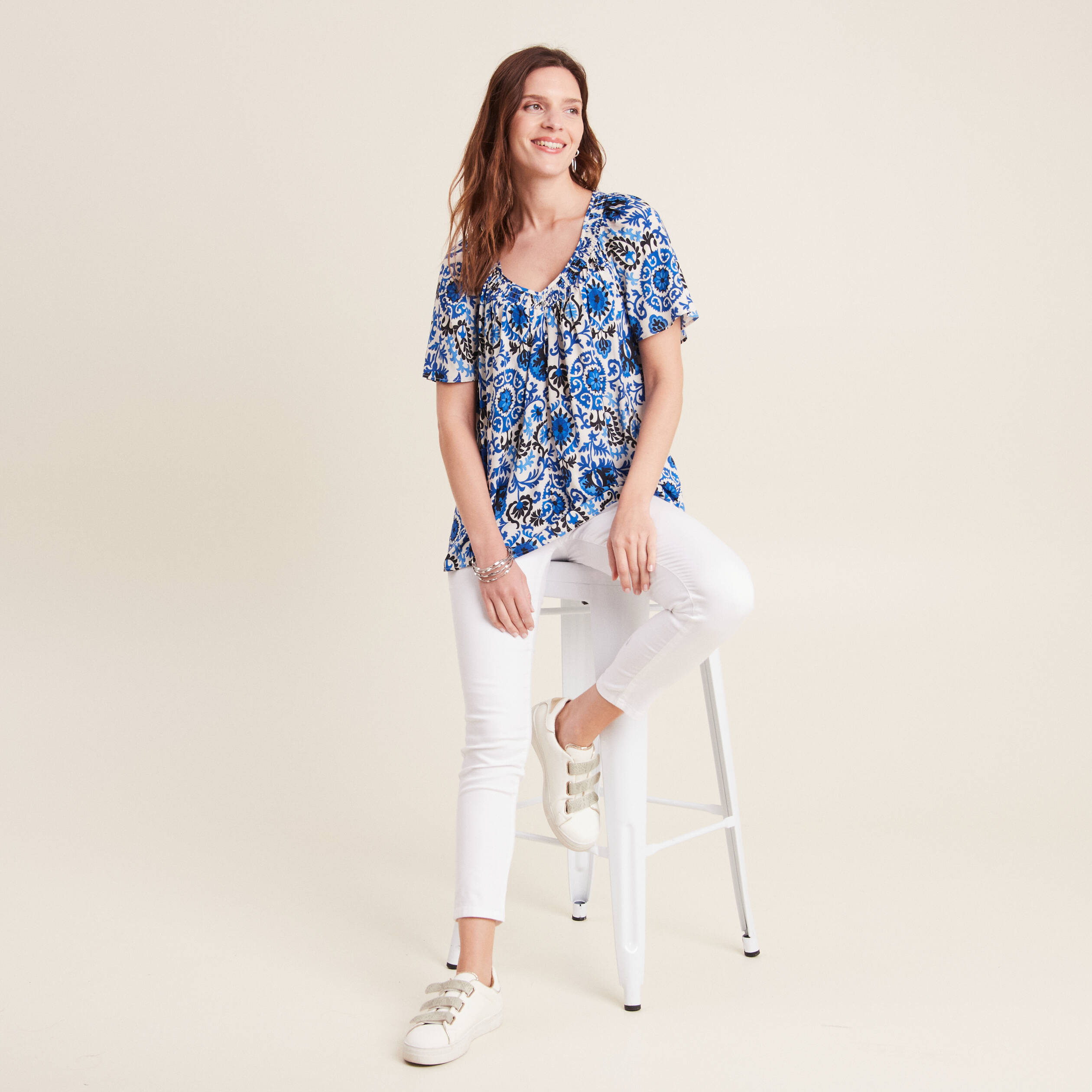 Blouse manches courtes bleu femme
