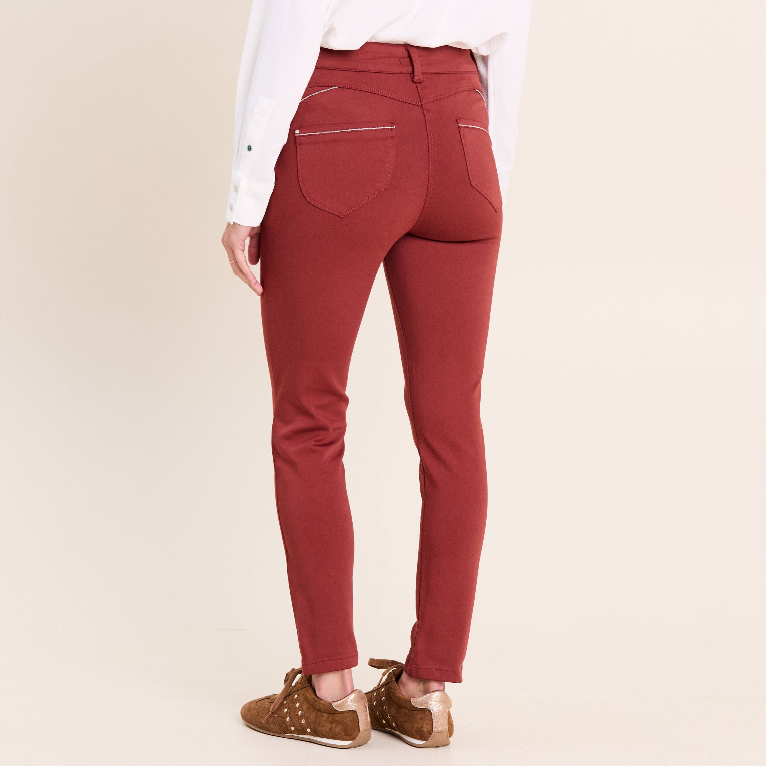 Pantalon coupe ajust&eacute;e taille haute orange fonc&eacute; femme