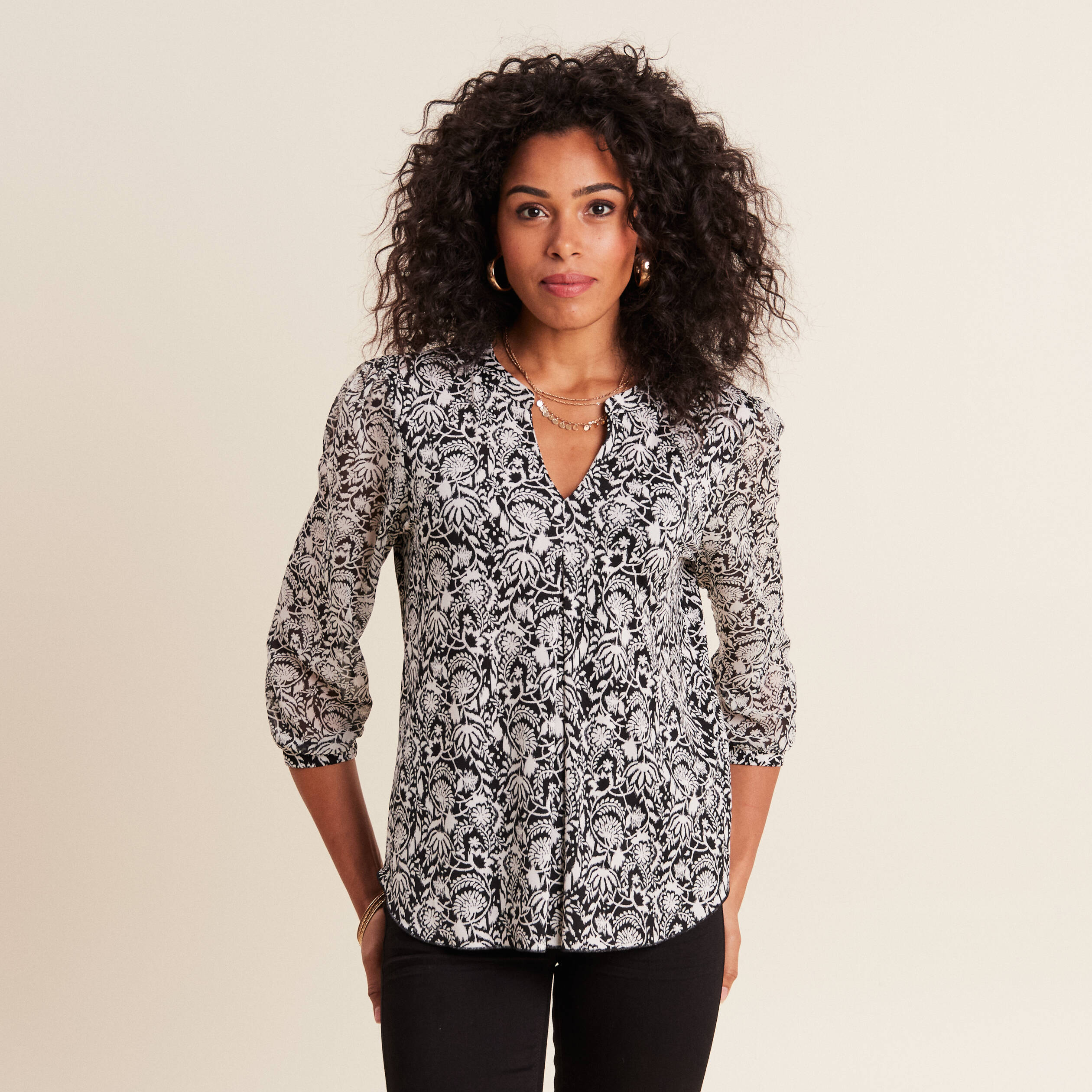 Blouse manches 3/4 noir femme