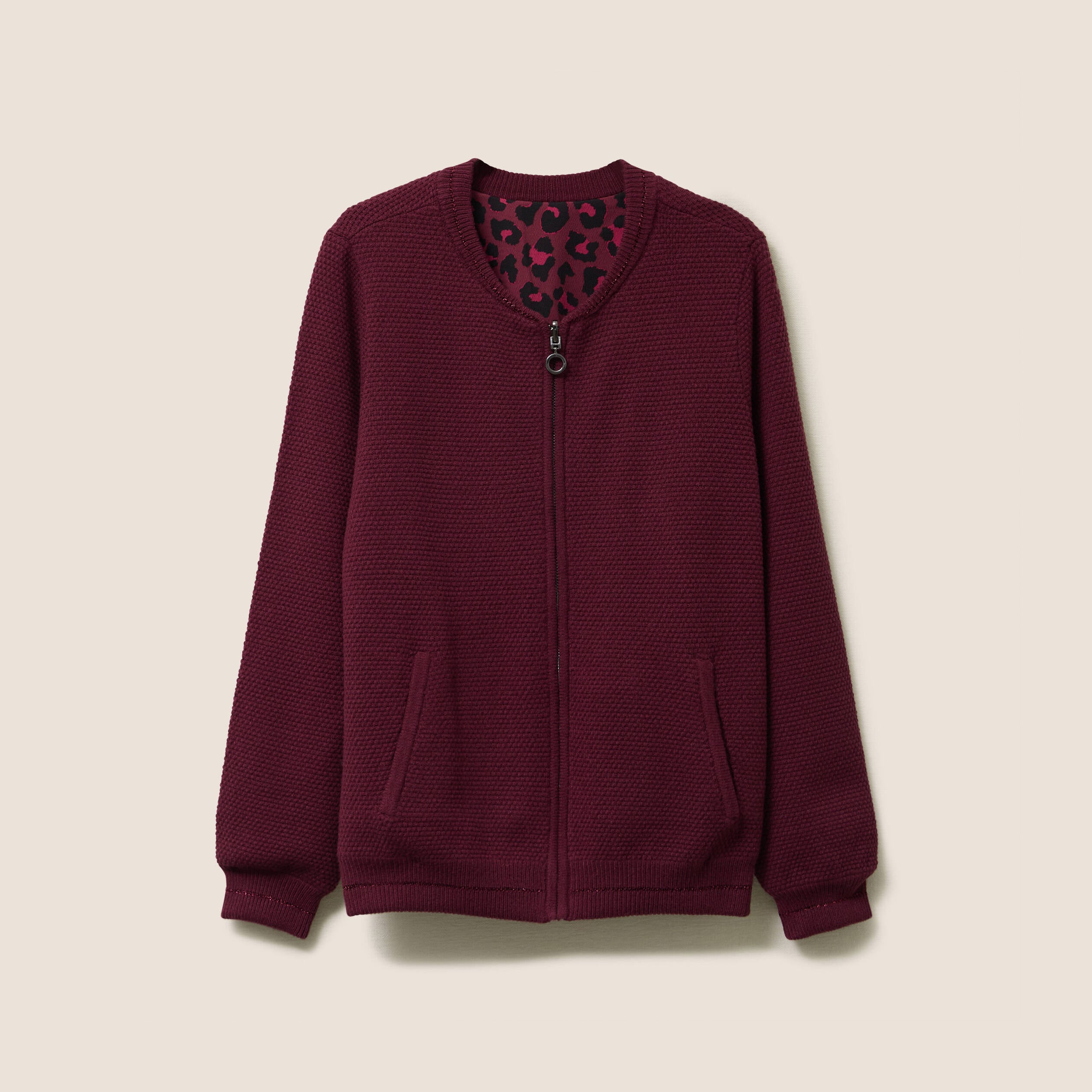 Gilet r&eacute;versible manches longues bordeaux femme