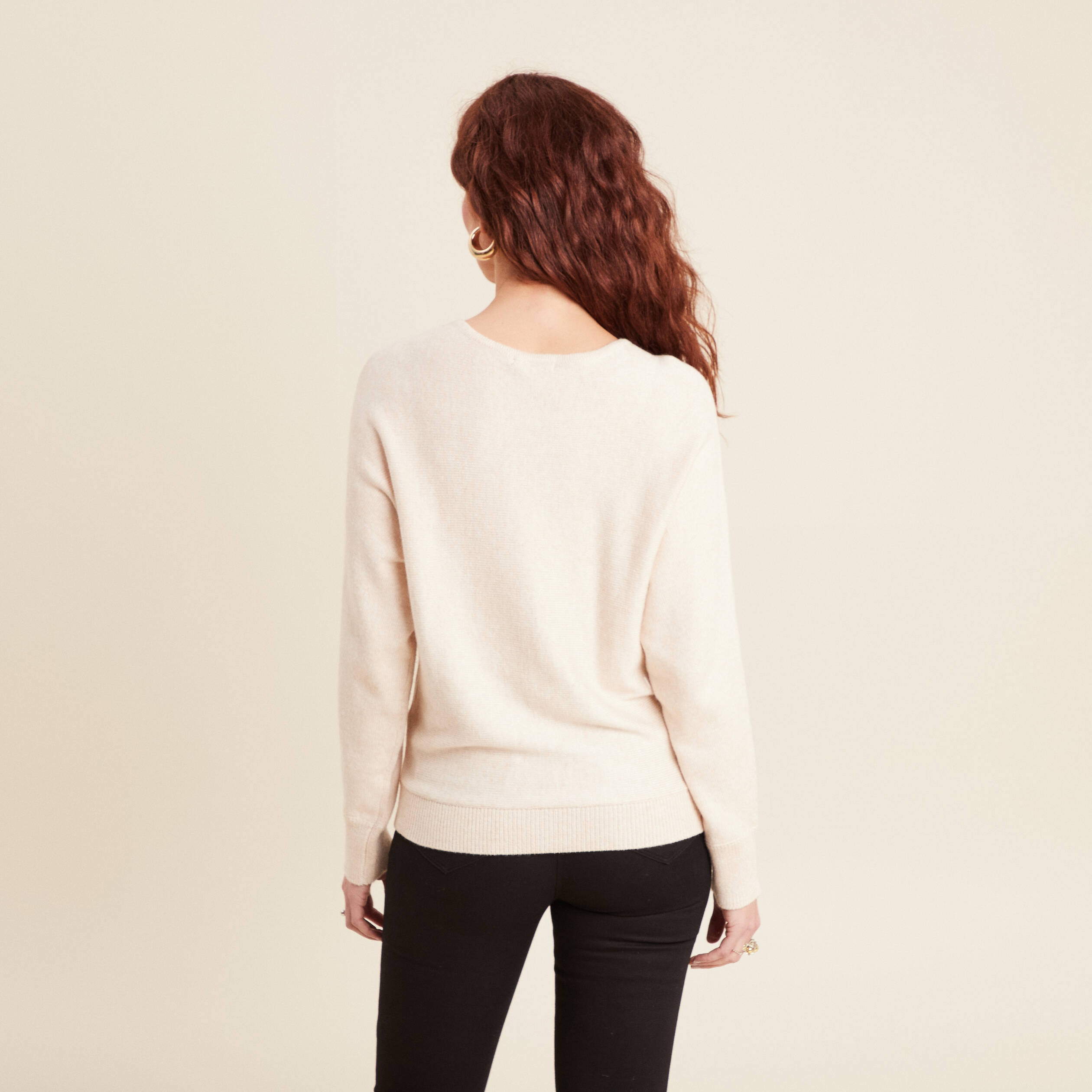 Pull manches longues creme femme