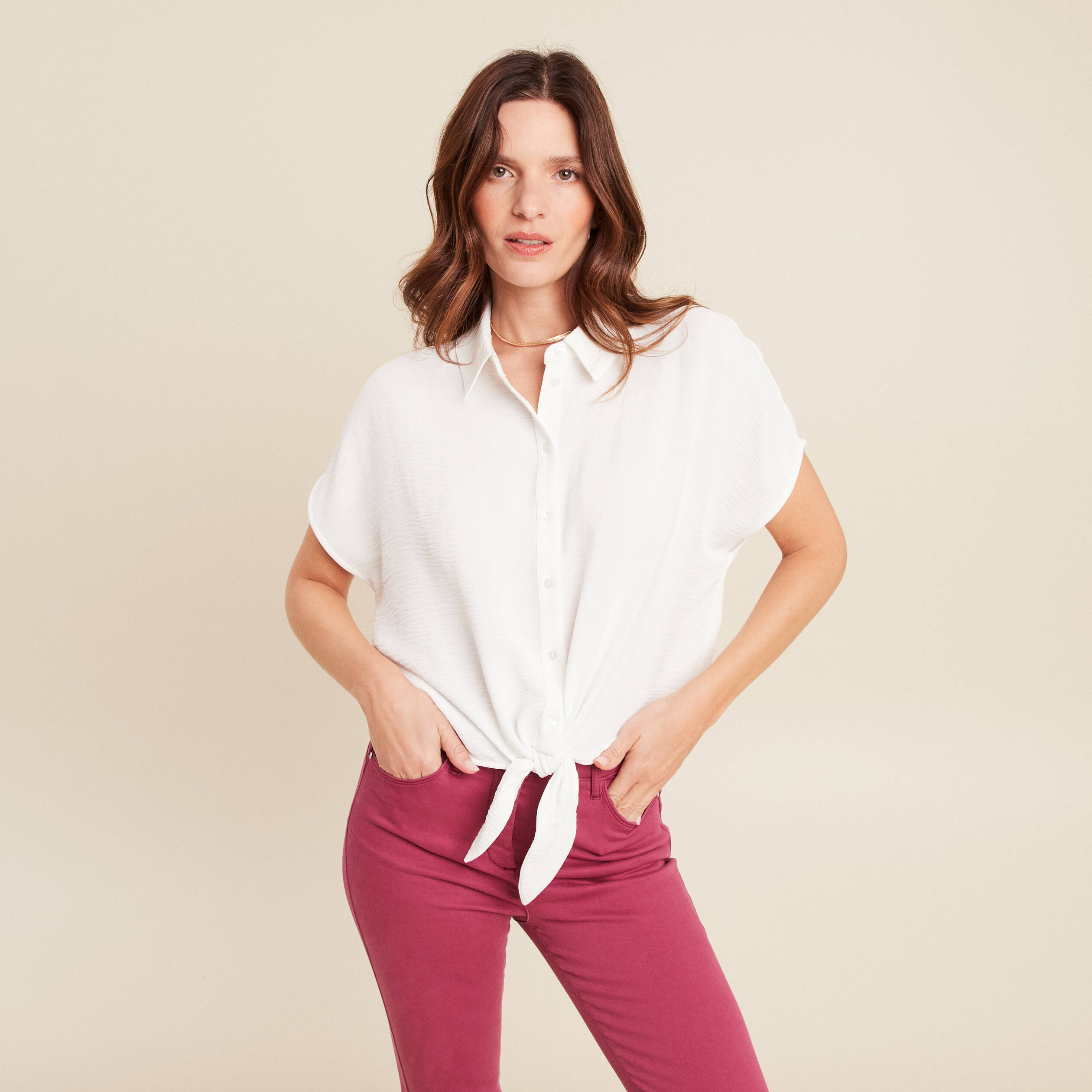 chemise manches courtes fluide ecru femme Chemise manches courtes fluide ecru femme