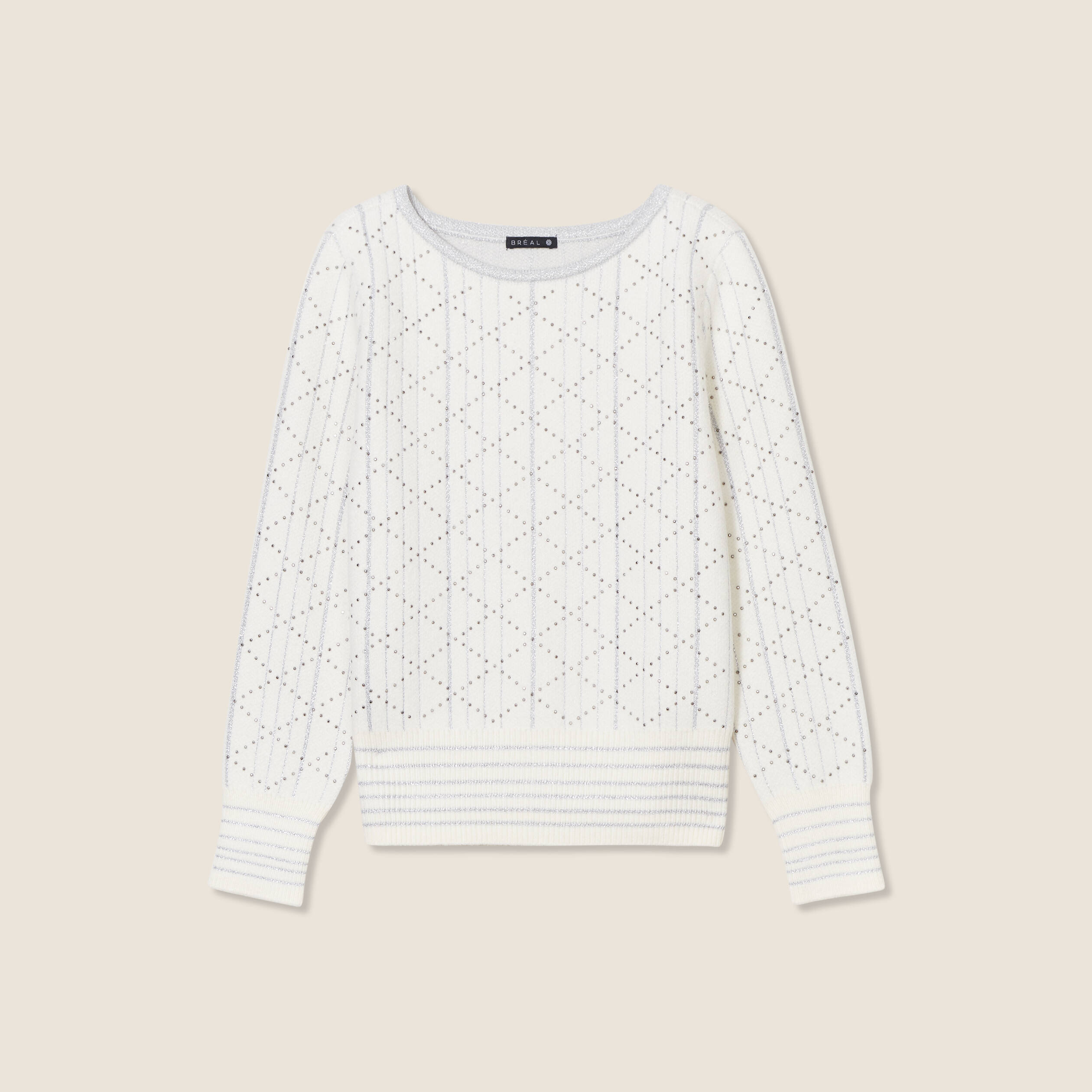 Pull manches longues clous ecru femme