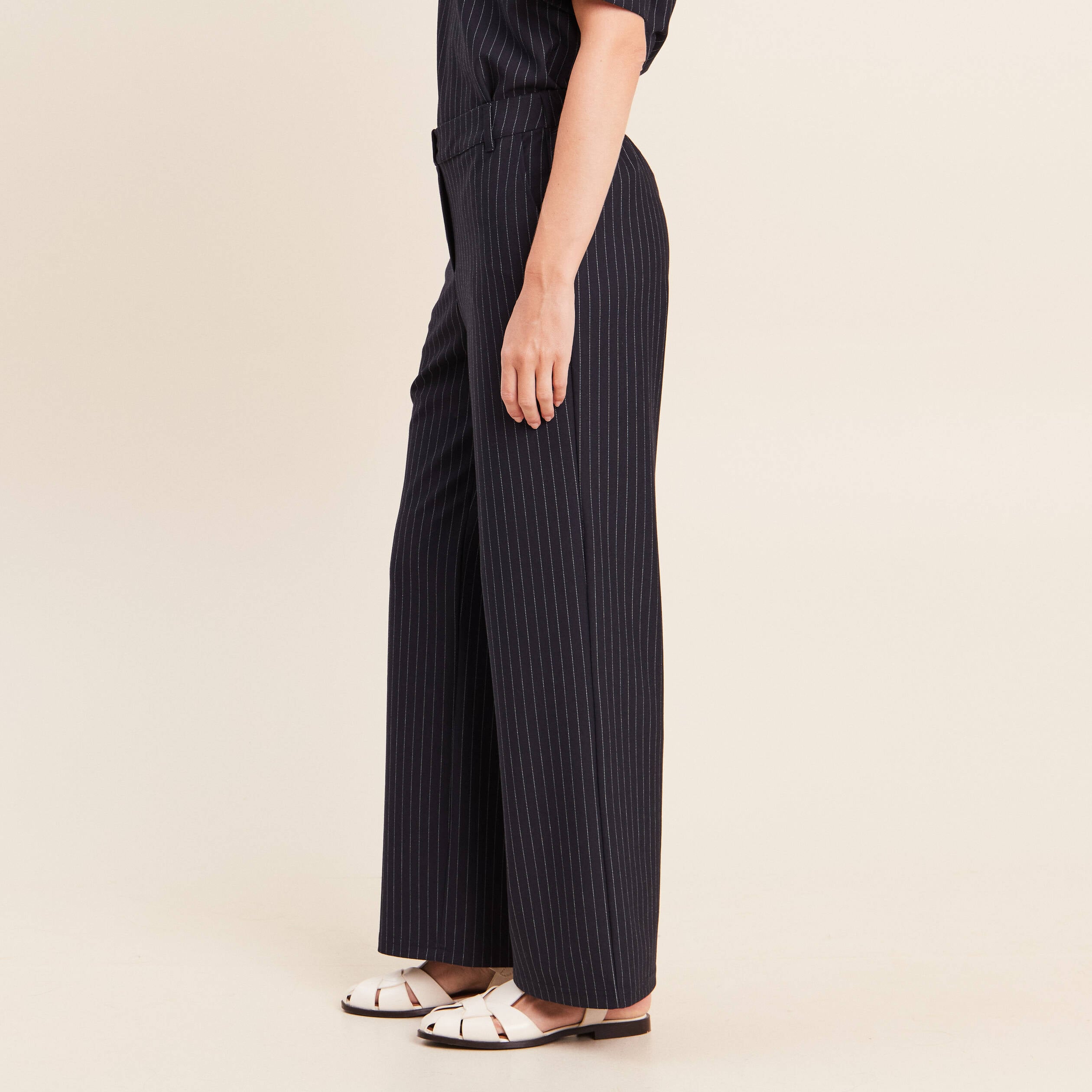 Pantalon large 7/8&egrave;me bleu femme