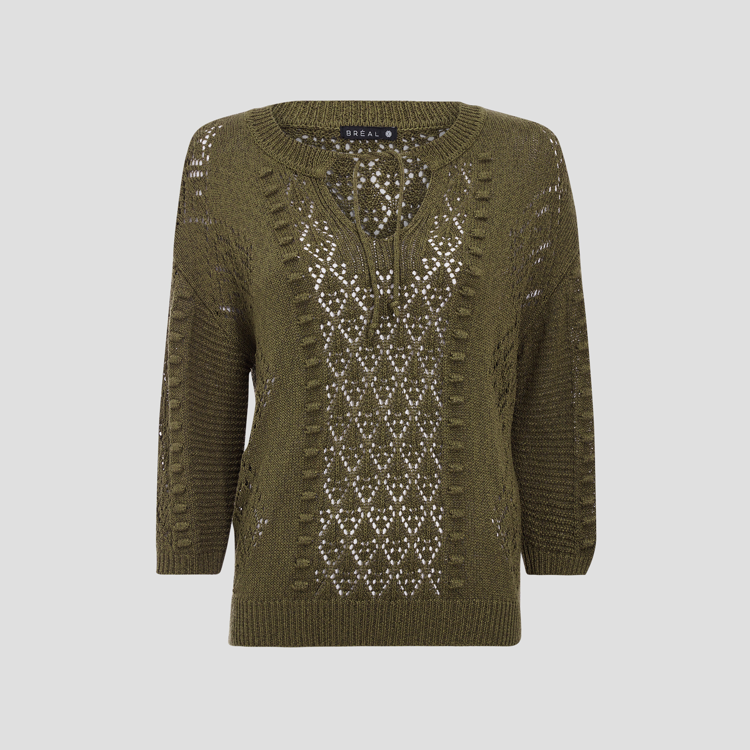 Pull à manches 3/4 vert olive femme