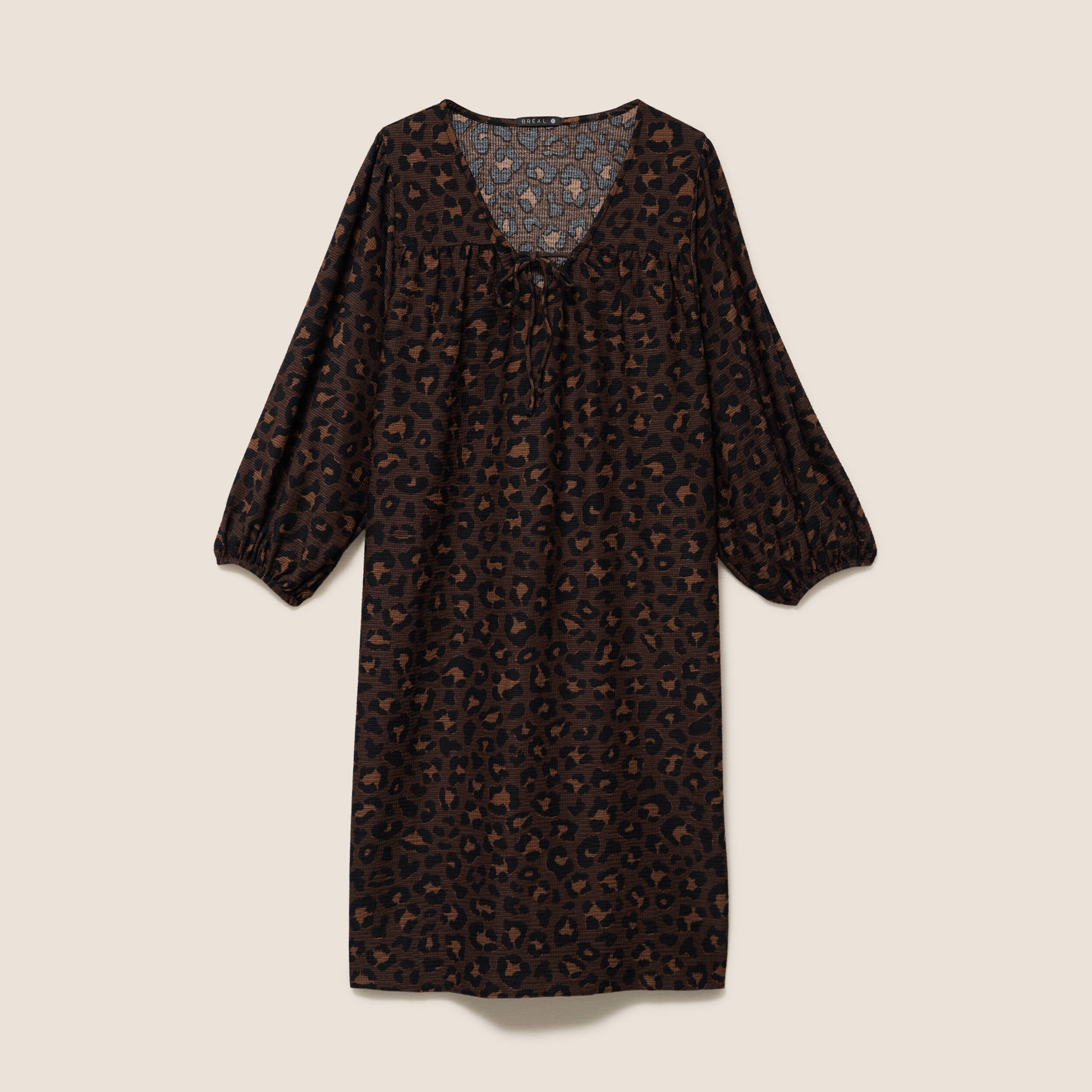 Robe courte &eacute;vas&eacute;e col v manches 3/4 marron femme