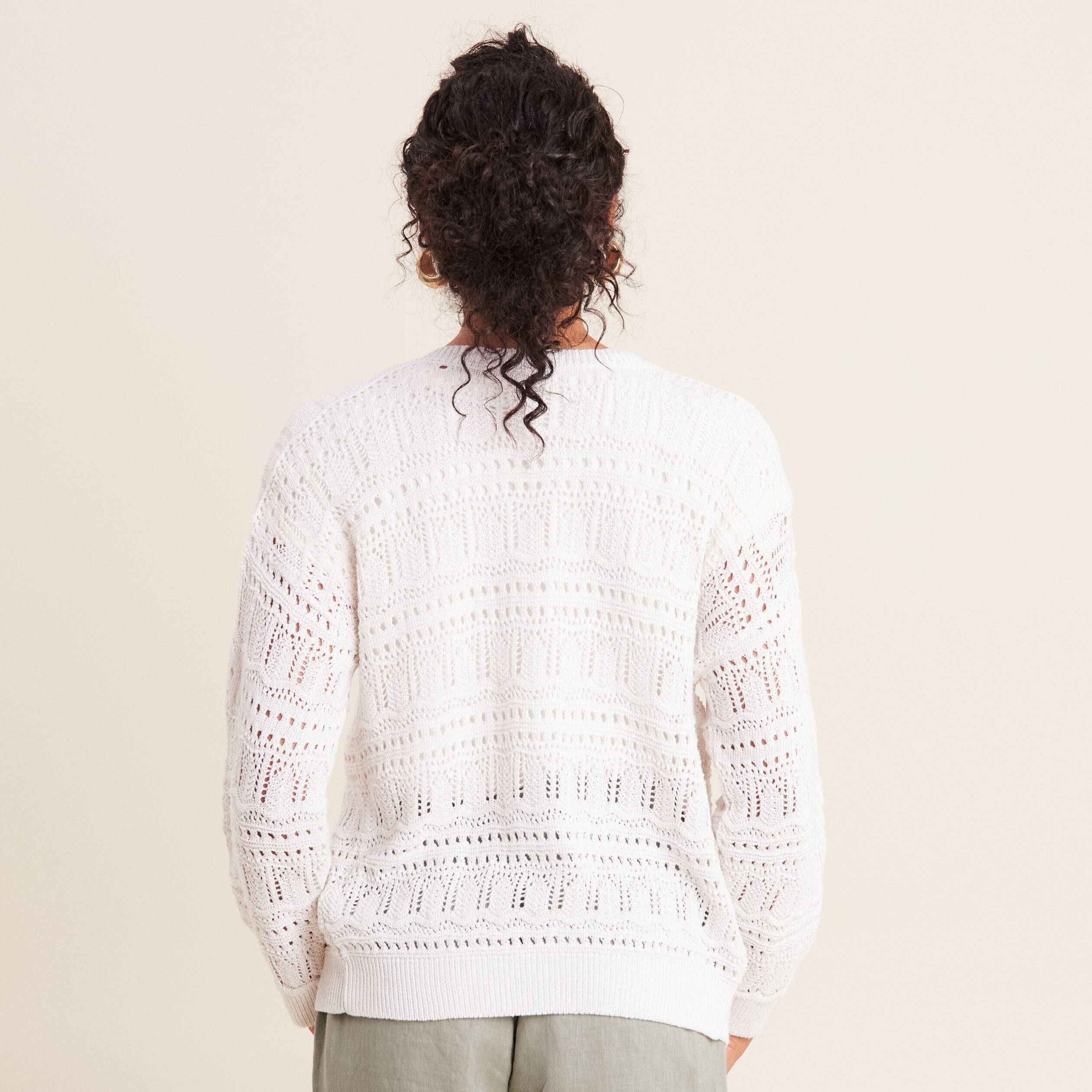Gilet manches longues ajouré ecru femme