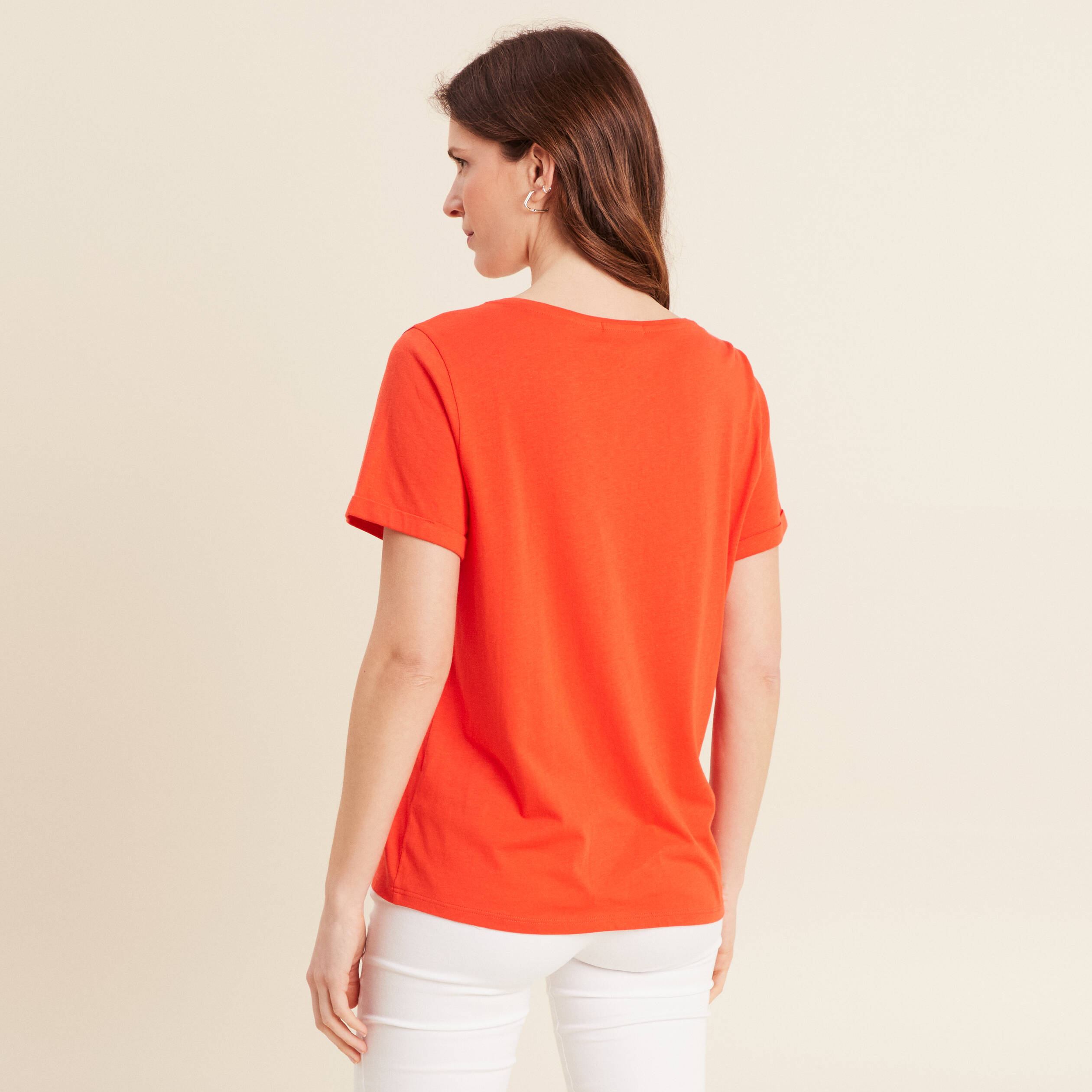 T-shirt manches courtes brodé orange foncé femme