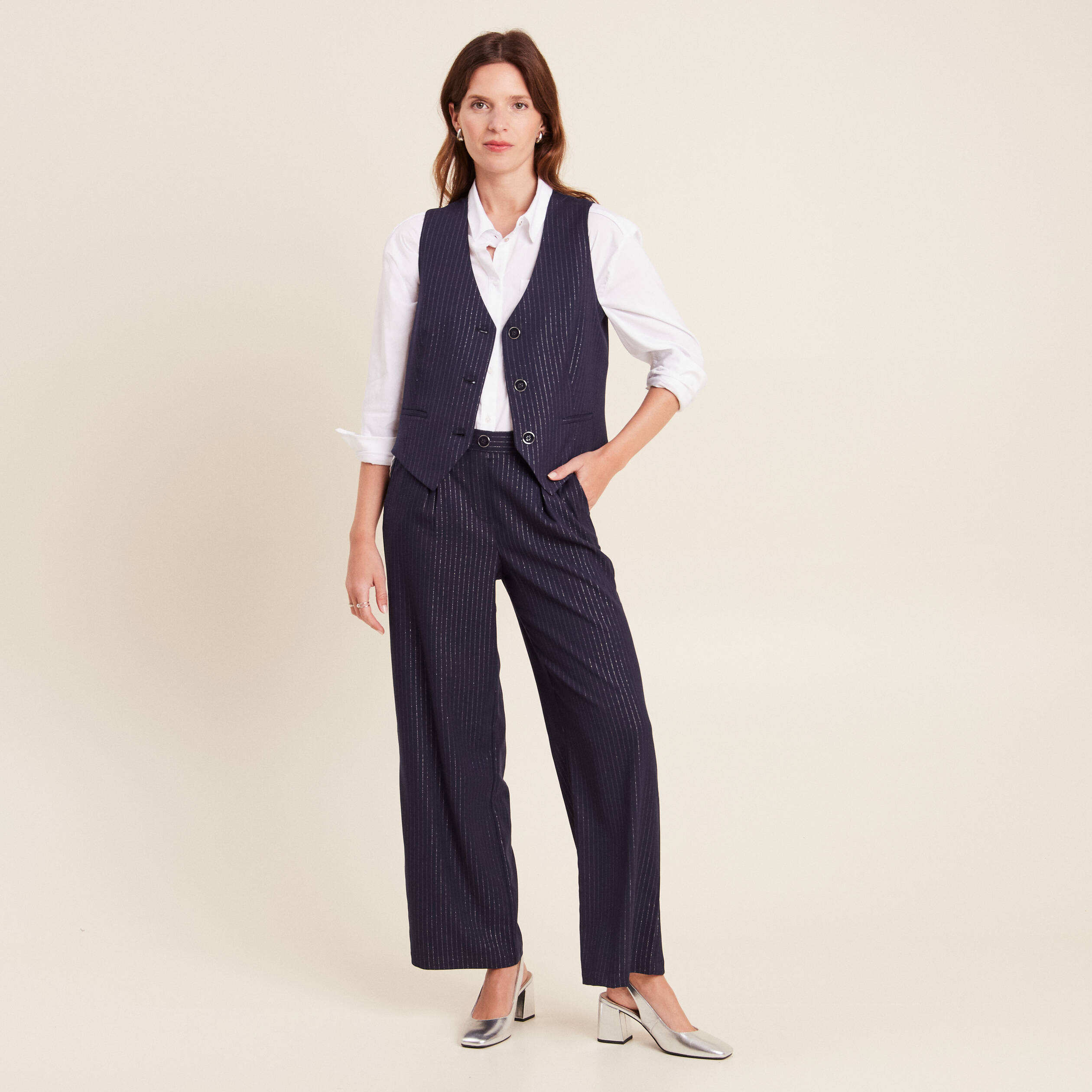 Pantalon large 7/8ème bleu foncé femme