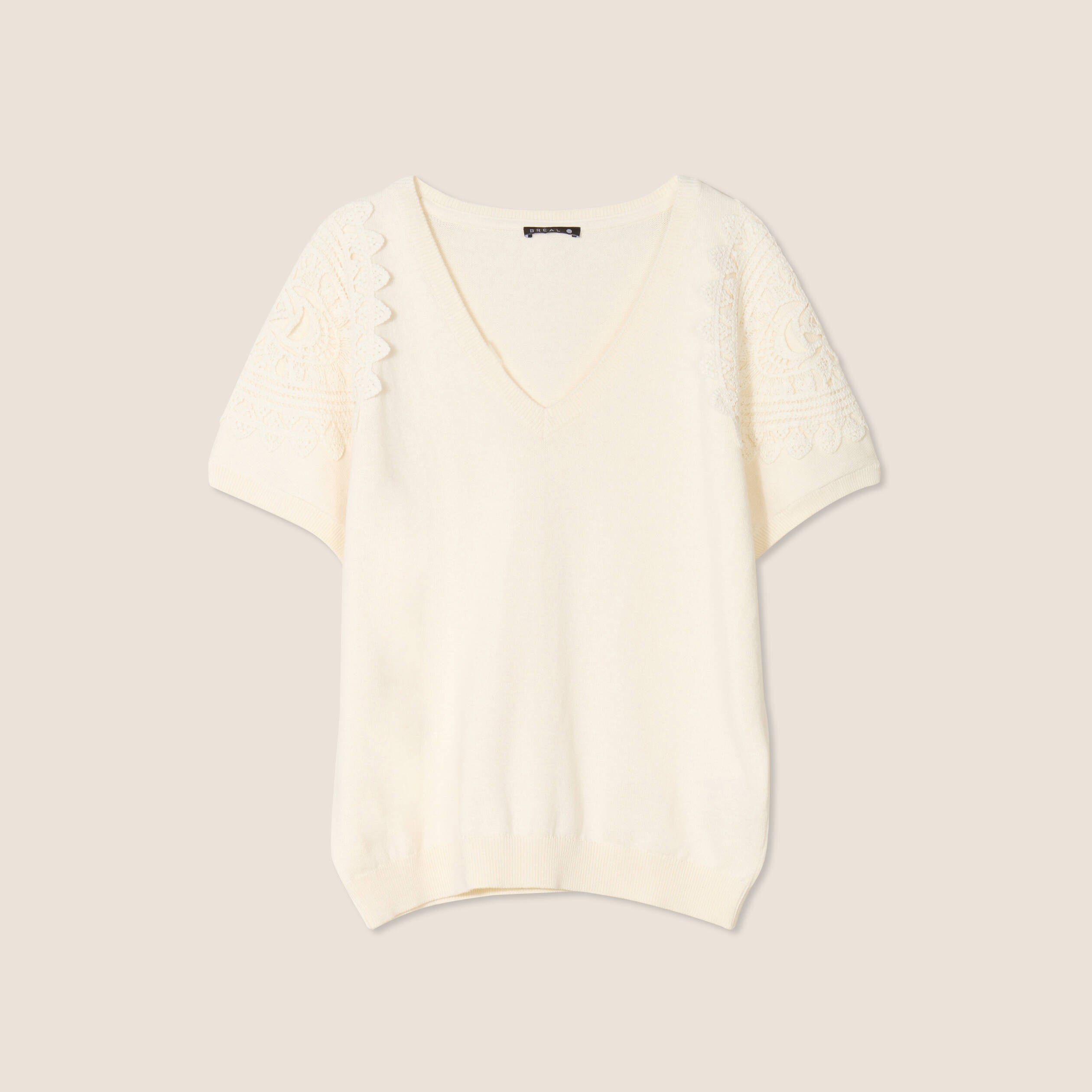 pull col v manches courtes ecru femme Pull col V manches courtes ecru femme