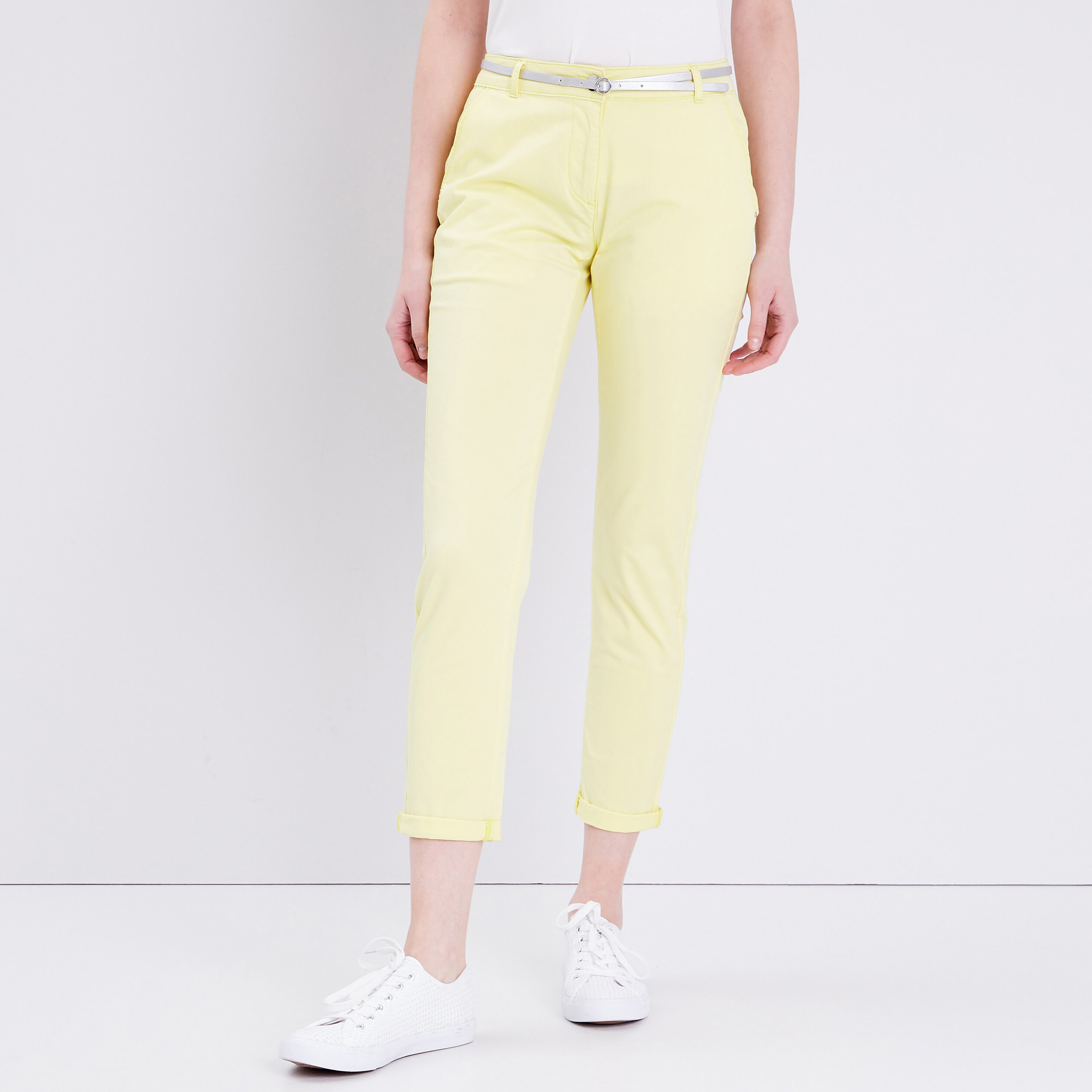 Pantalon chino droit jaune pastel femme