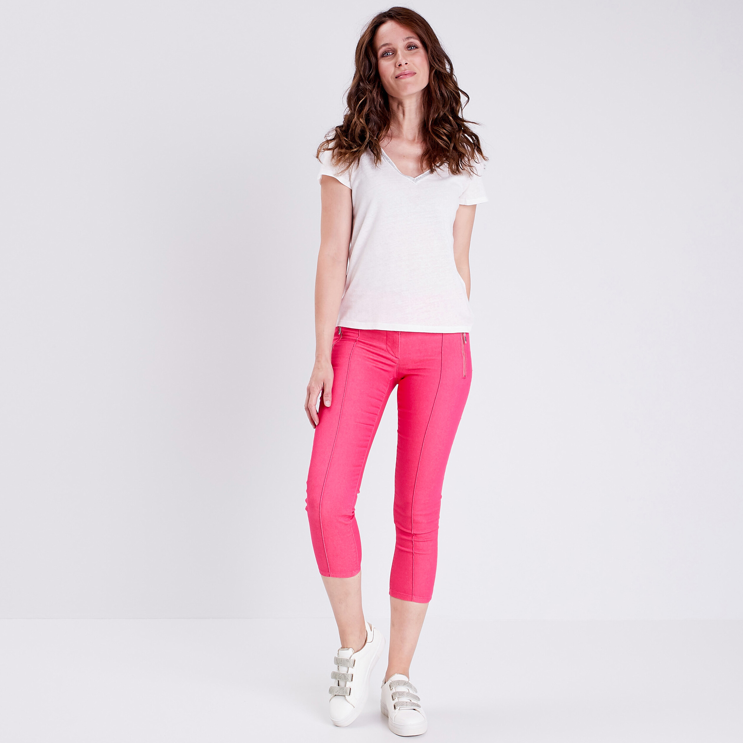 Pantacourt taille standard rose framboise femme