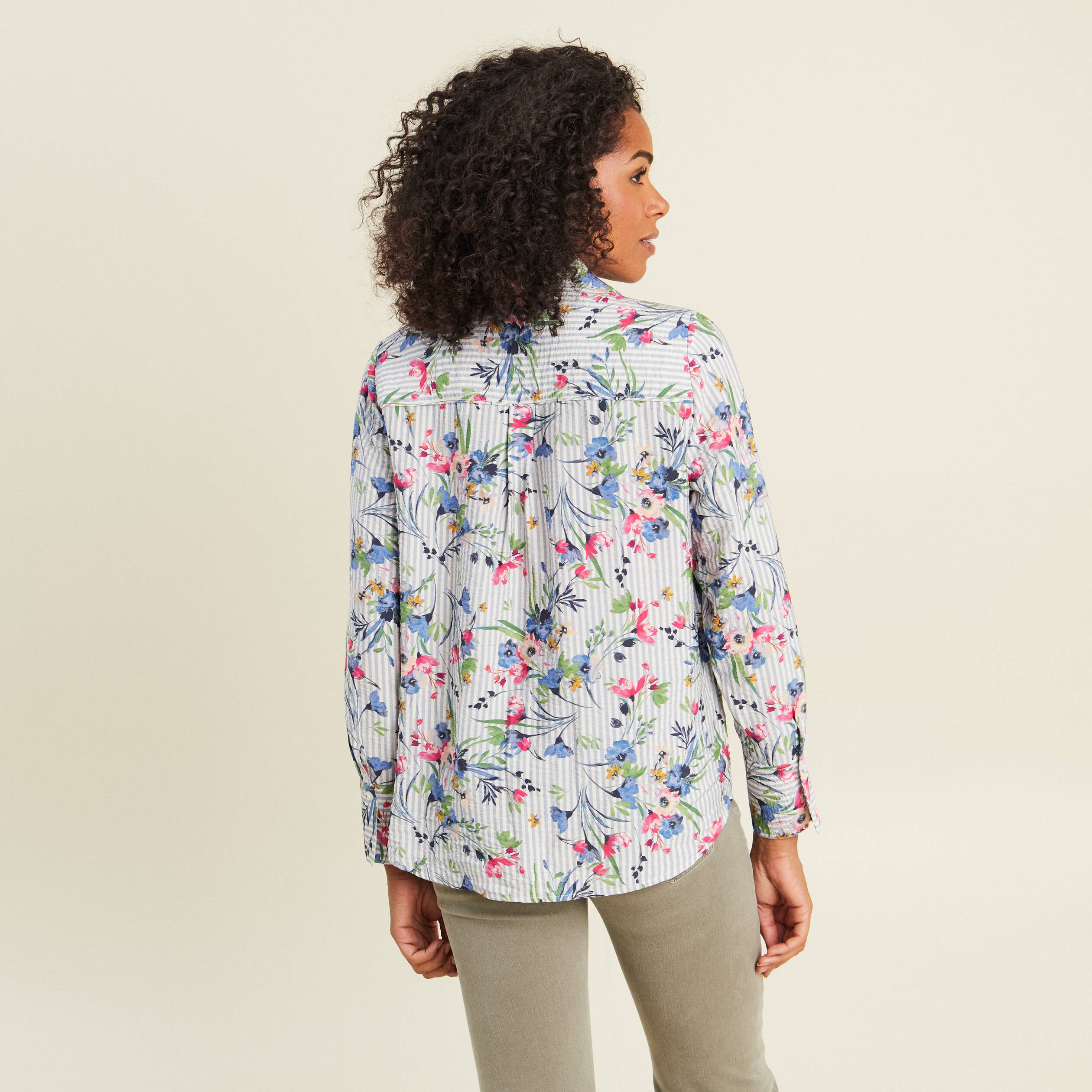Chemise droite manches longues bleu femme