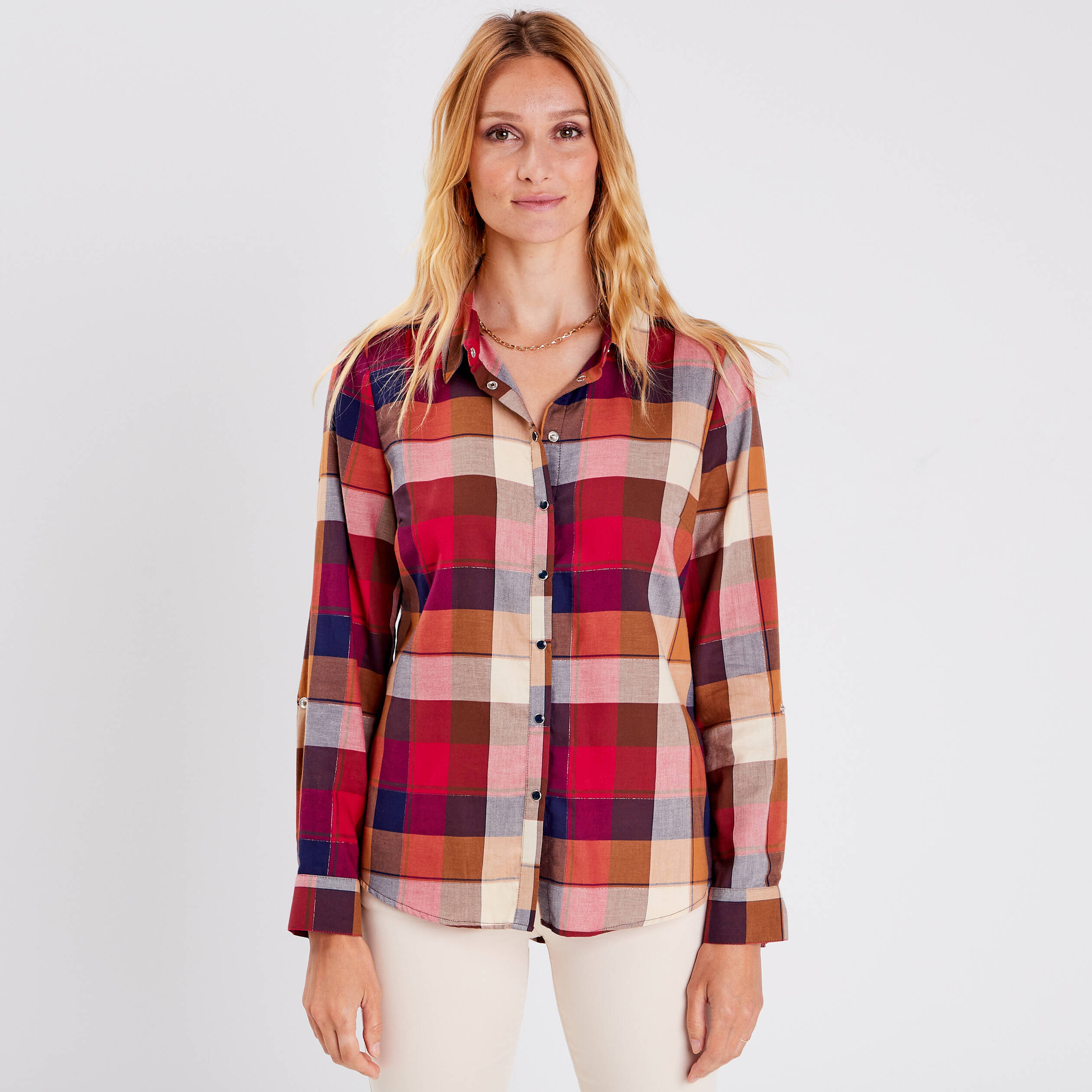 Chemise Manches Longues Satin Bleu Marine Femme | Cache Cache