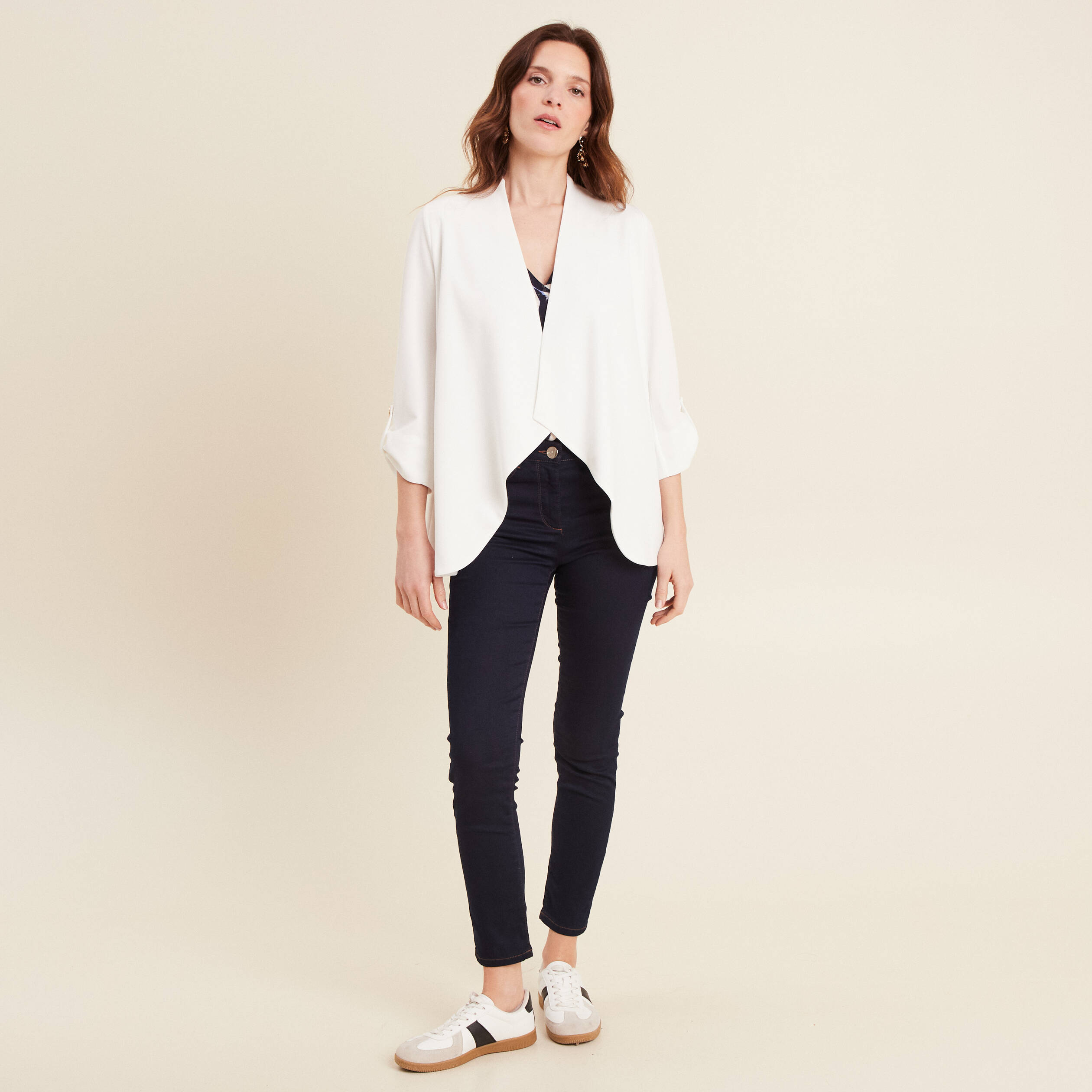 Veste esprit tailleur cascade ecru femme