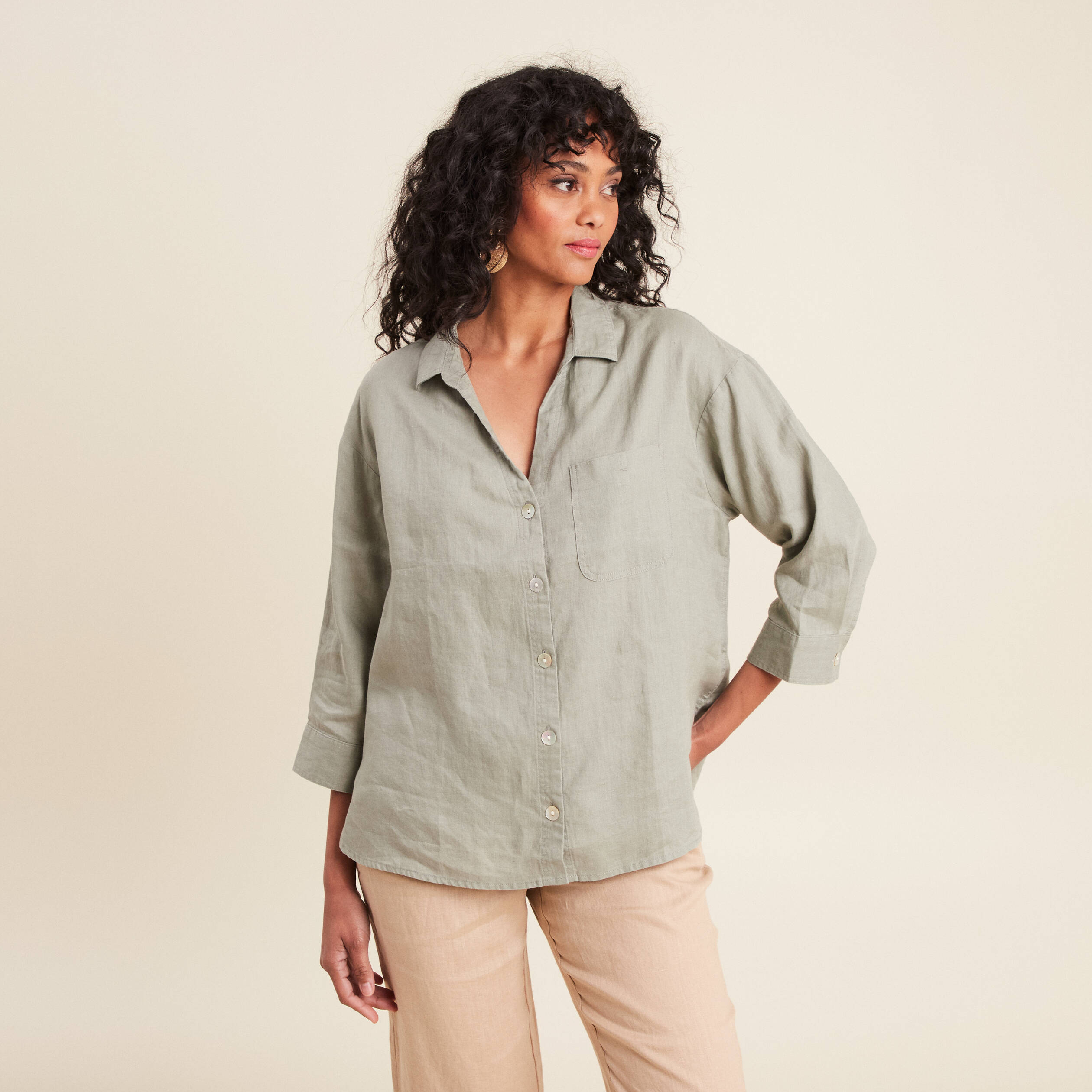 Chemise manches 3/4 vert clair femme