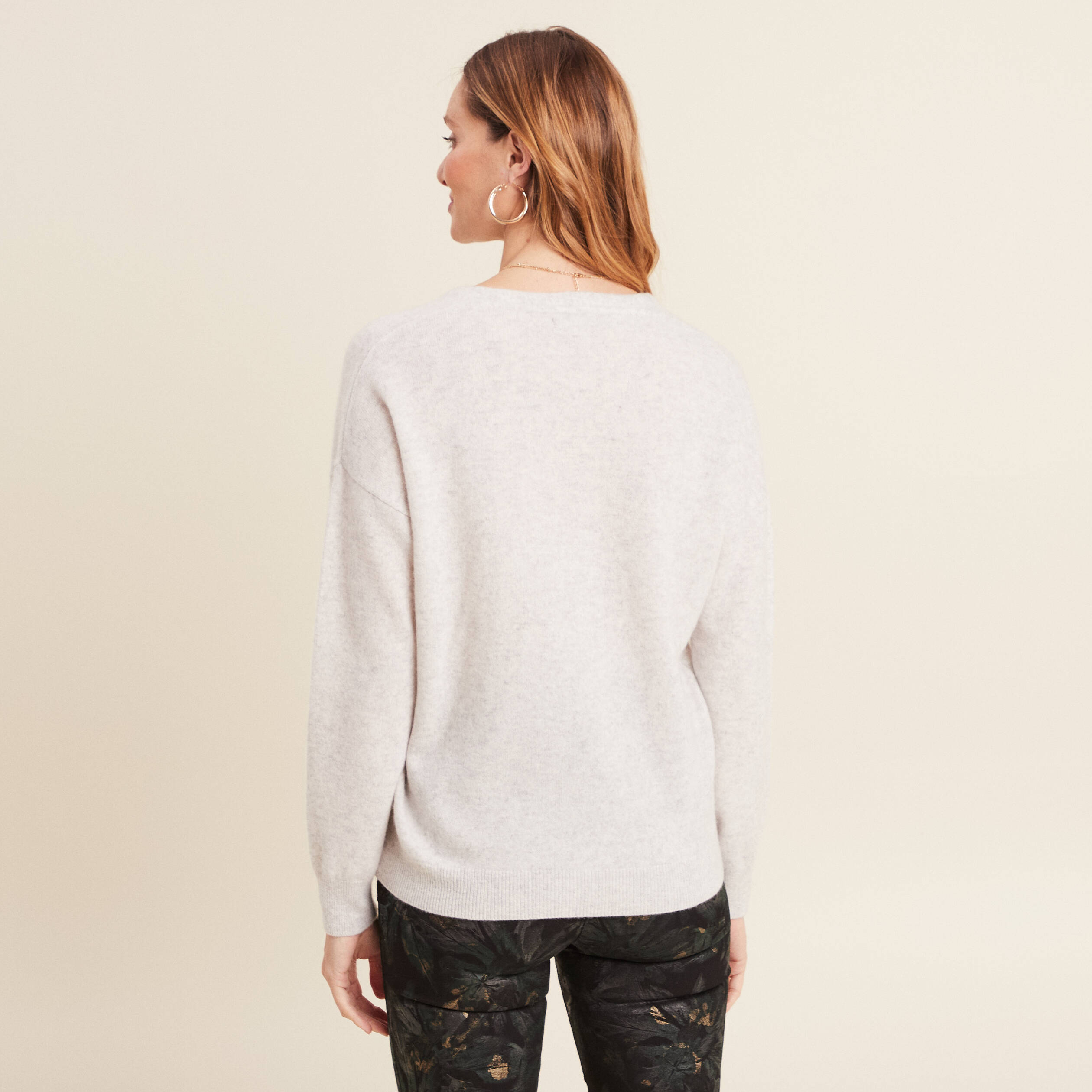 Pull en cachemire manches longues gris clair femme