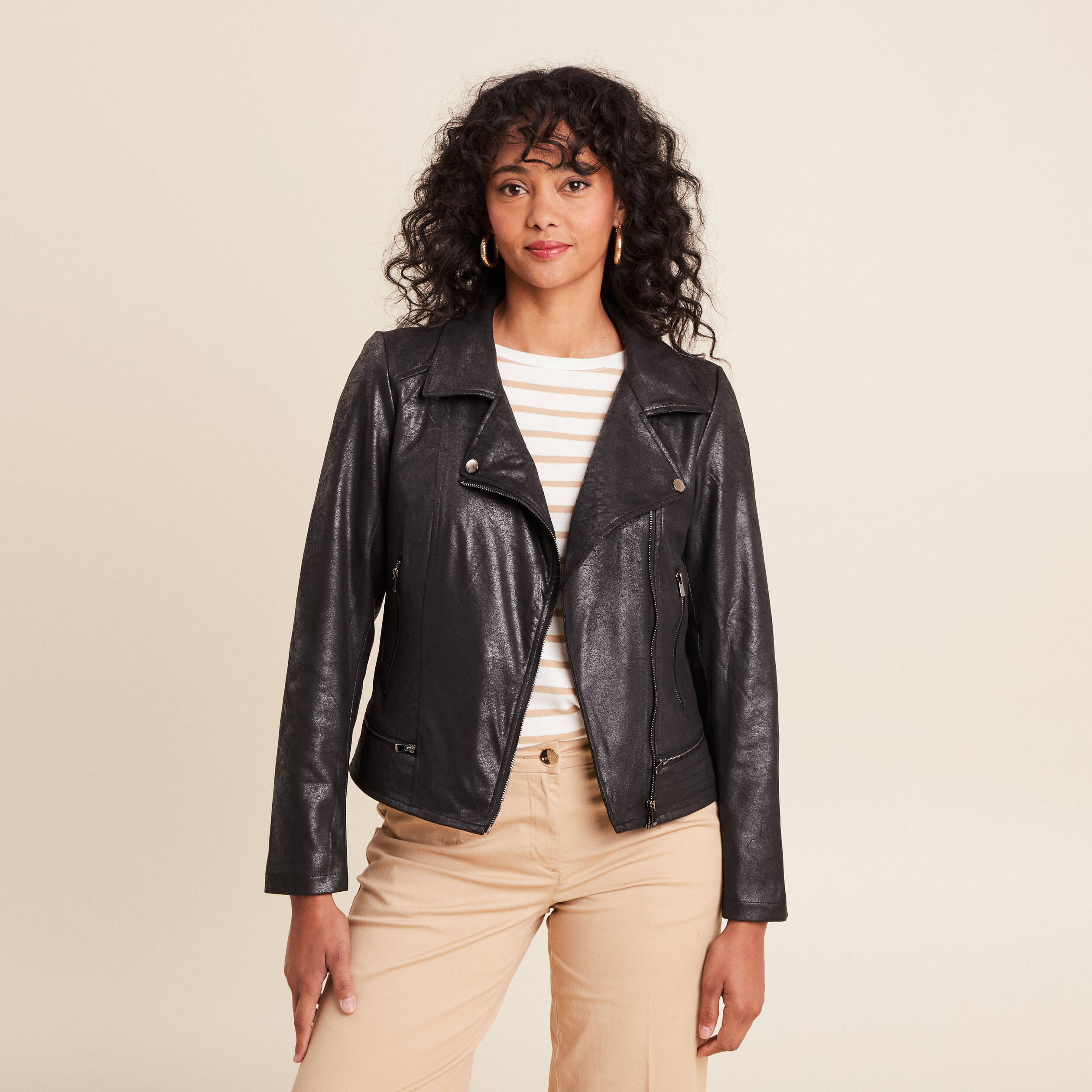 veste esprit motard zippee noir femme Veste esprit motard zippée noir femme