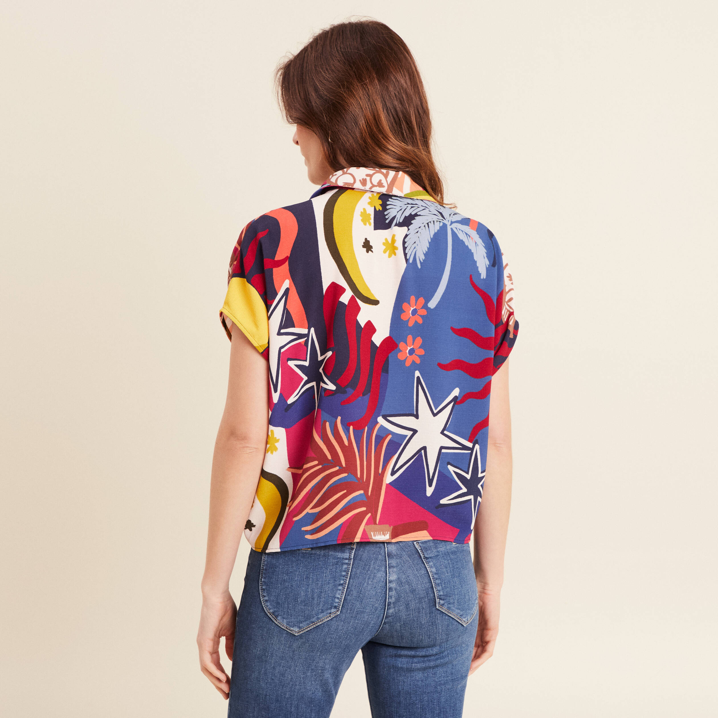 Chemise manches courtes nouée bleu femme