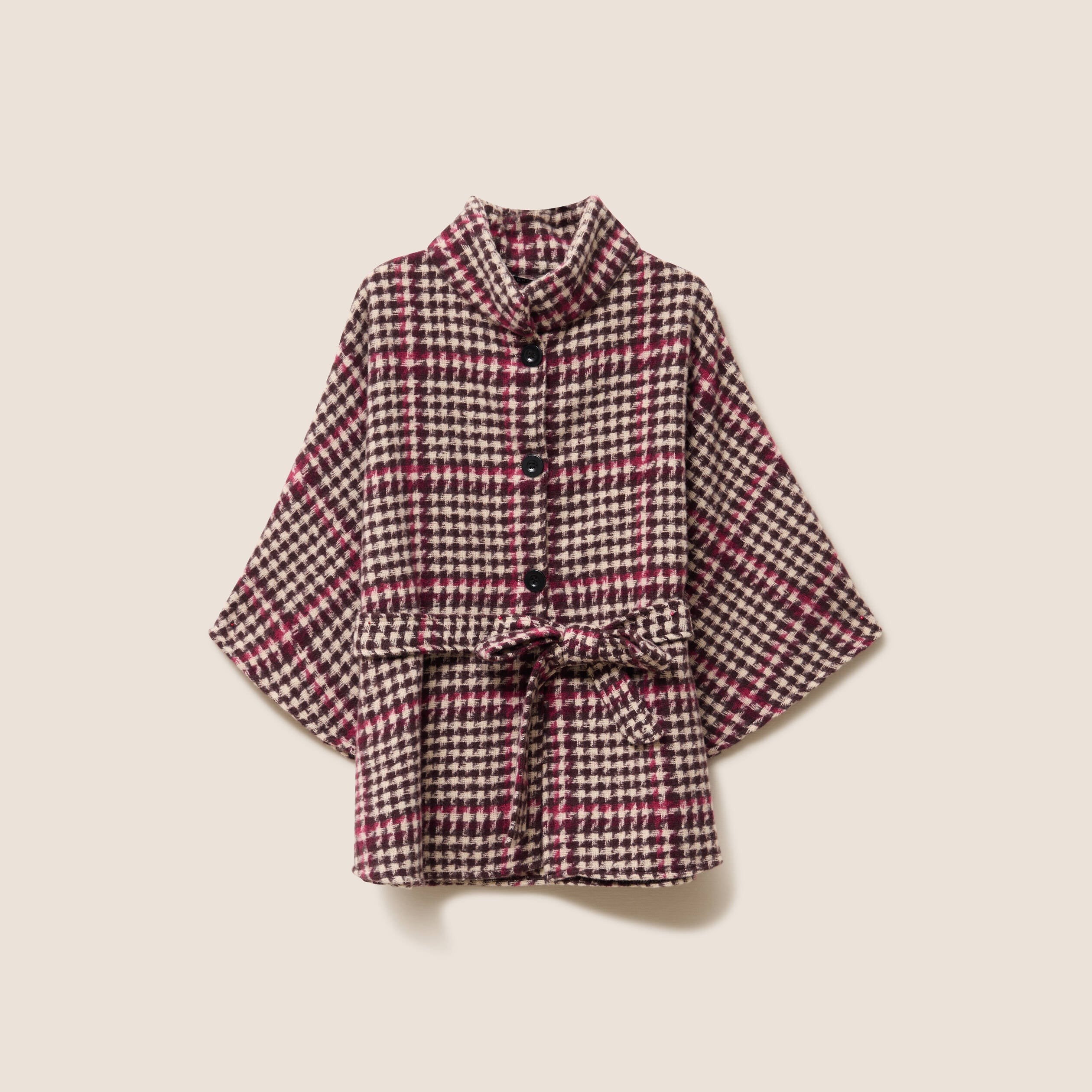Poncho ceintur&eacute; boutonn&eacute; bordeaux femme