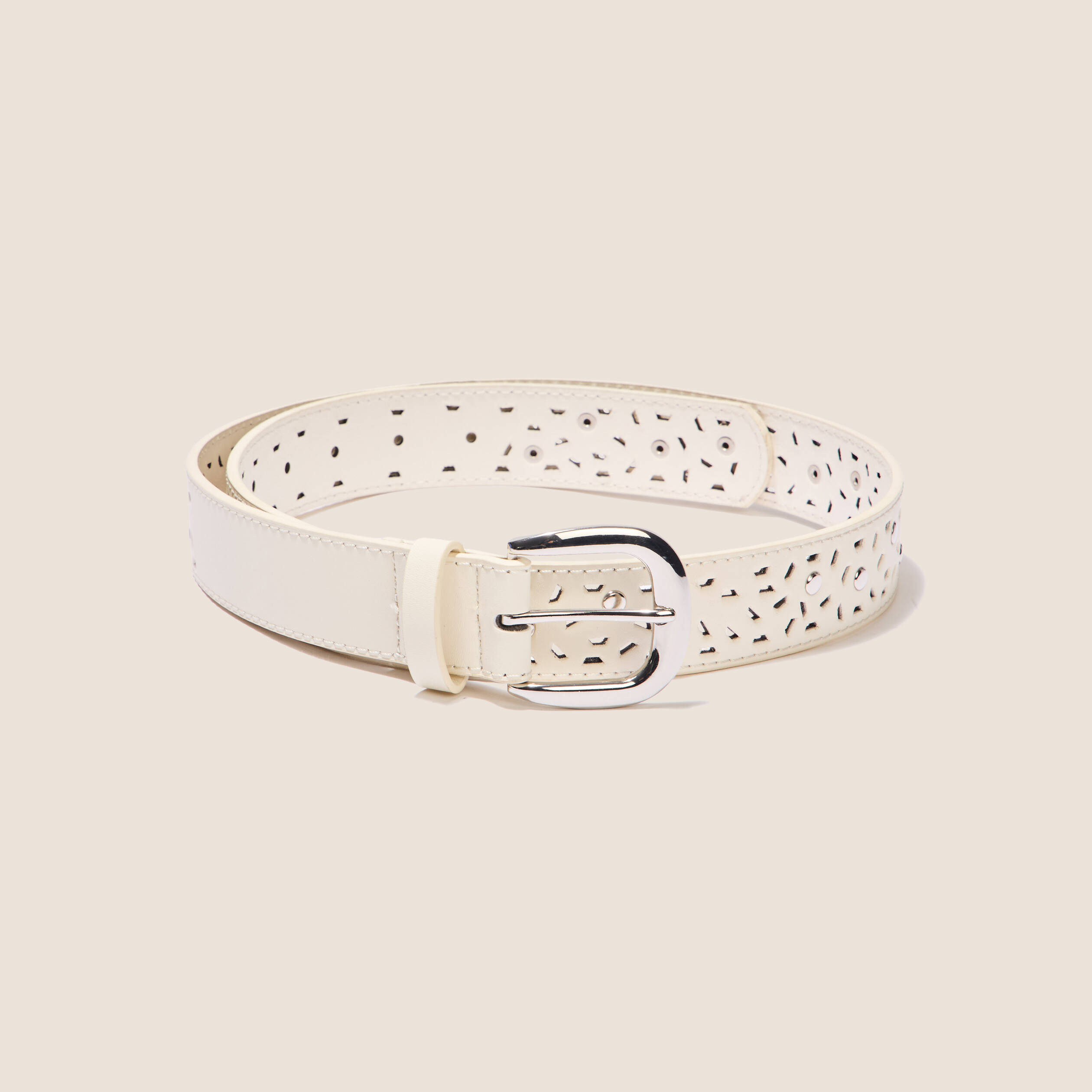 Ceinture perforée et cloutée ecru femme