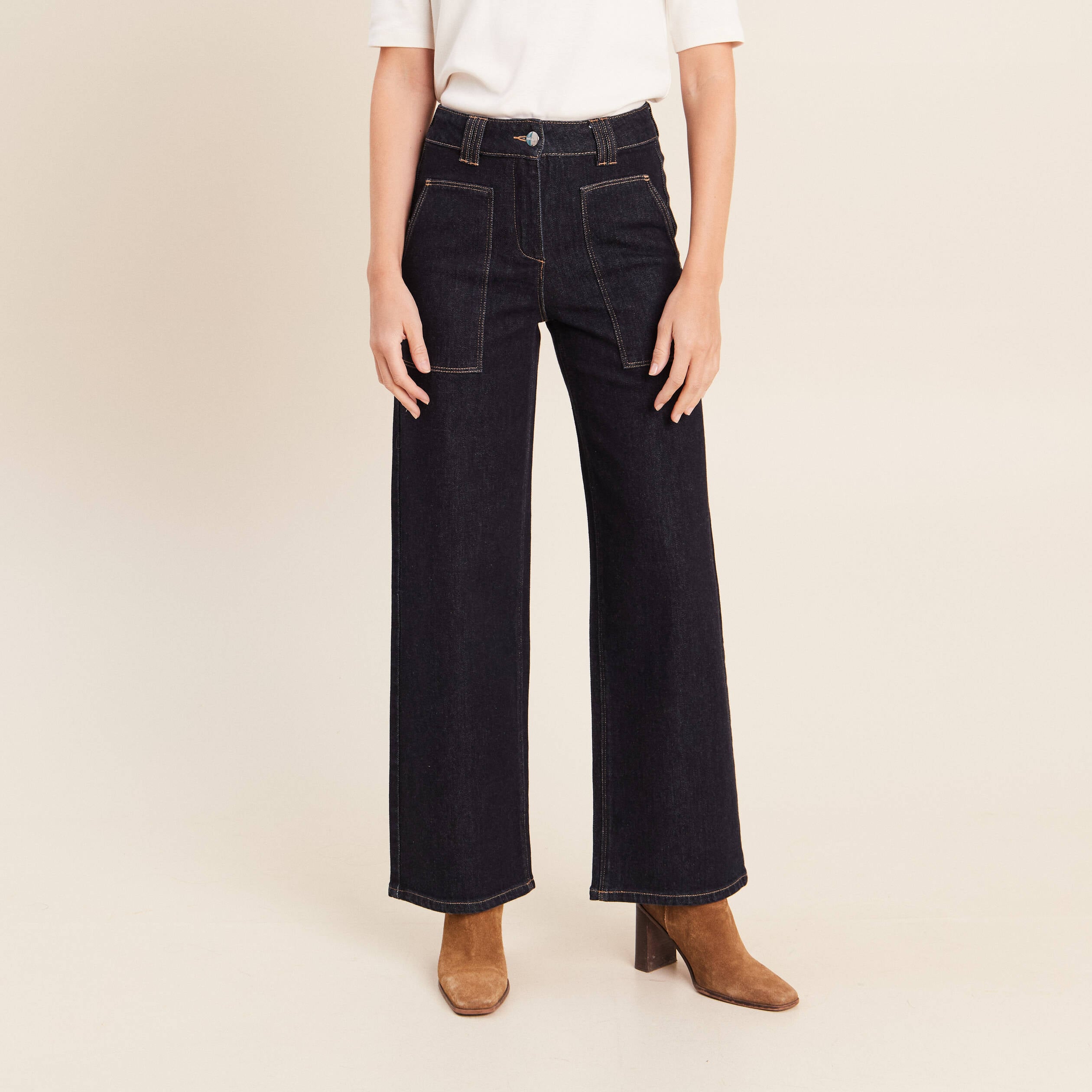 Jean taille haute denim brut femme