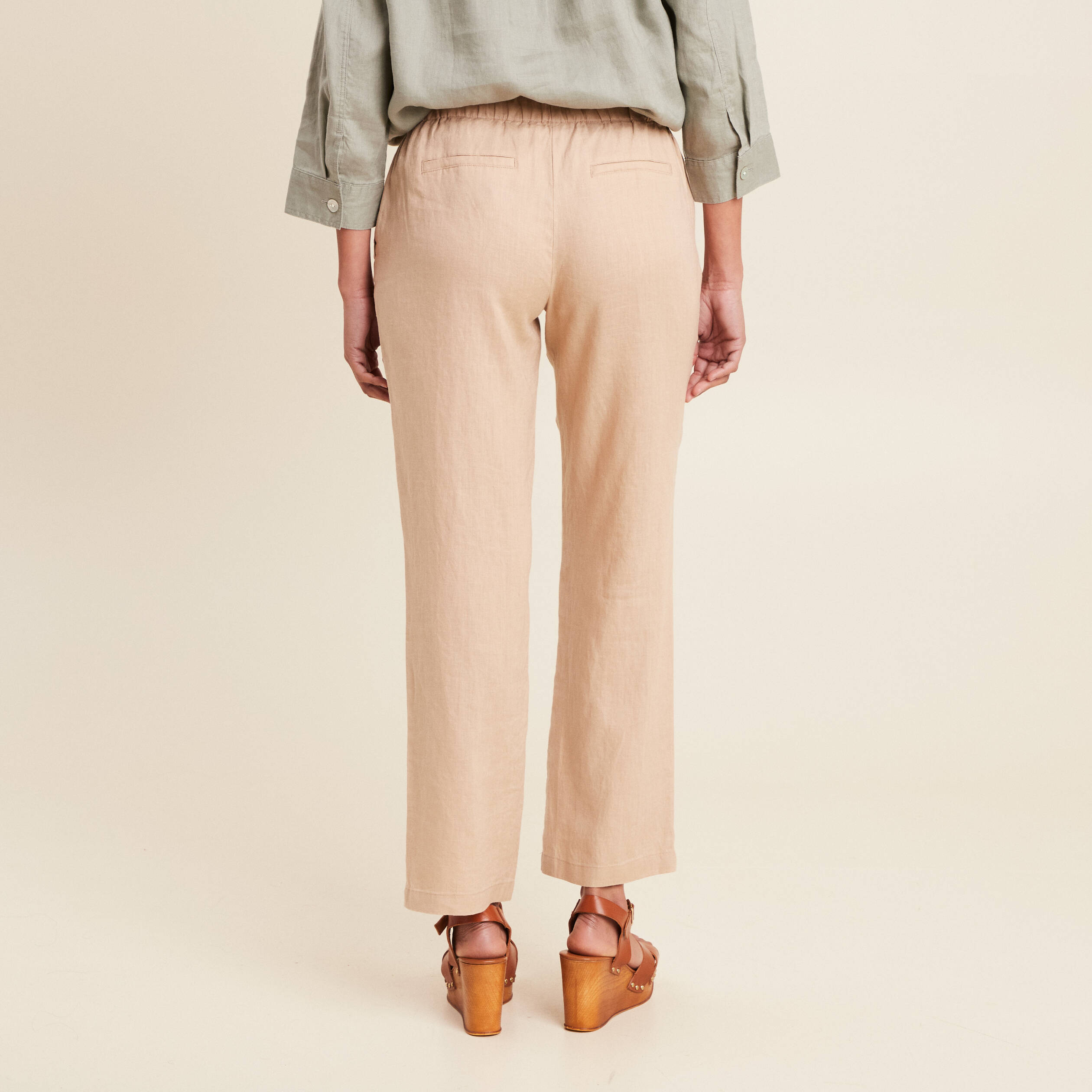 Pantalon flou 7/8ème en lin sable femme