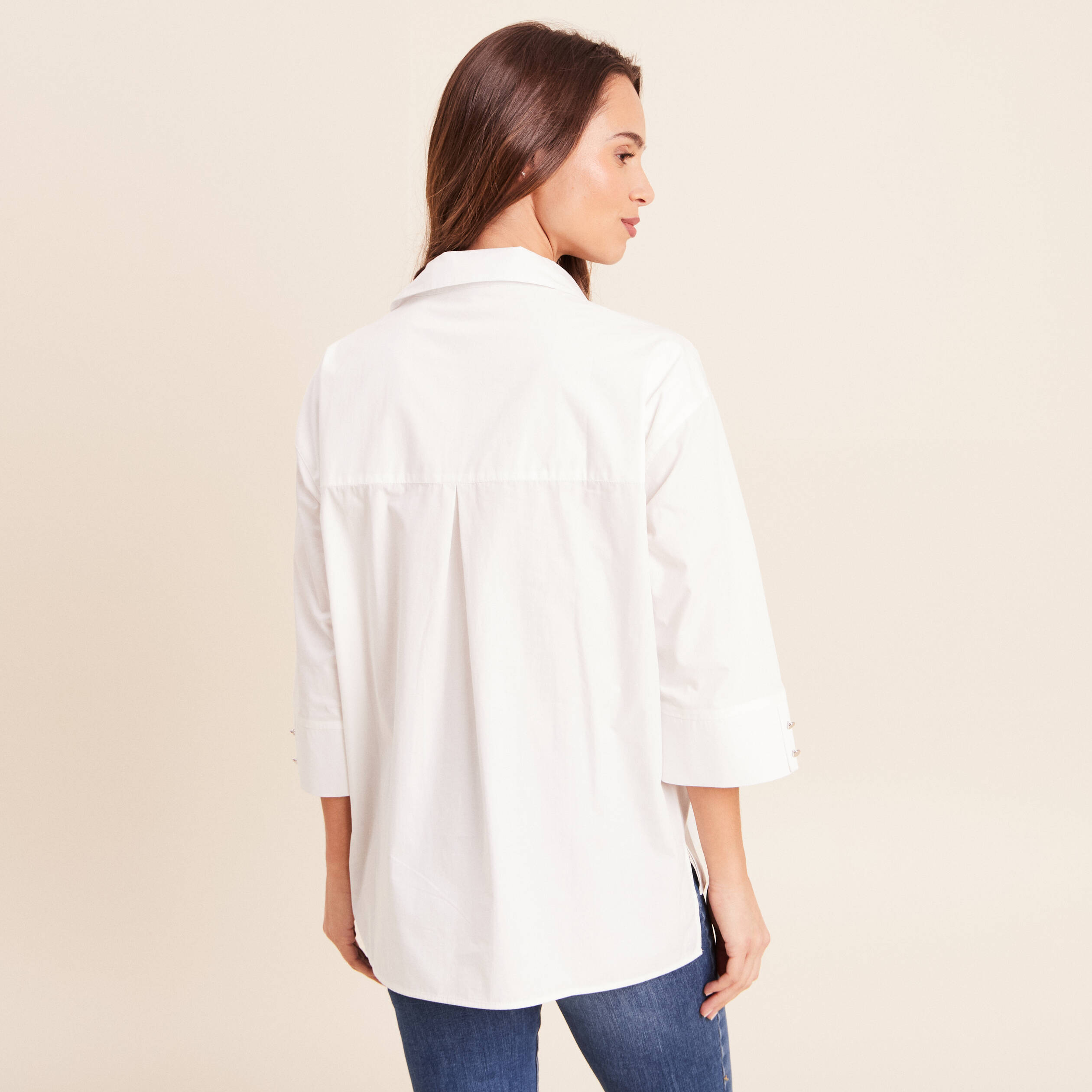 Chemise ample en coton manches 3/4 ecru femme