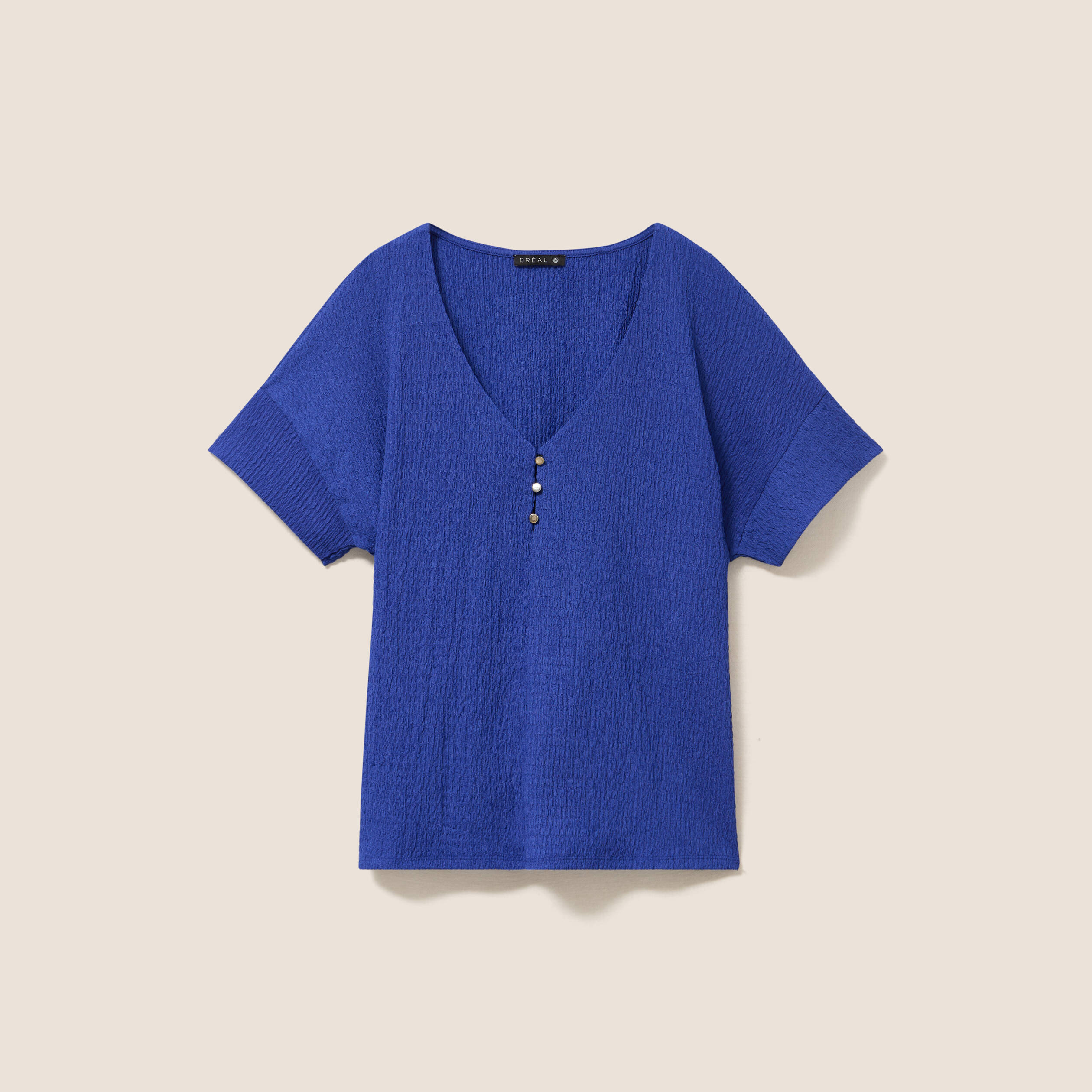 T-shirt col v manches courtes bleu fonc&eacute; femme