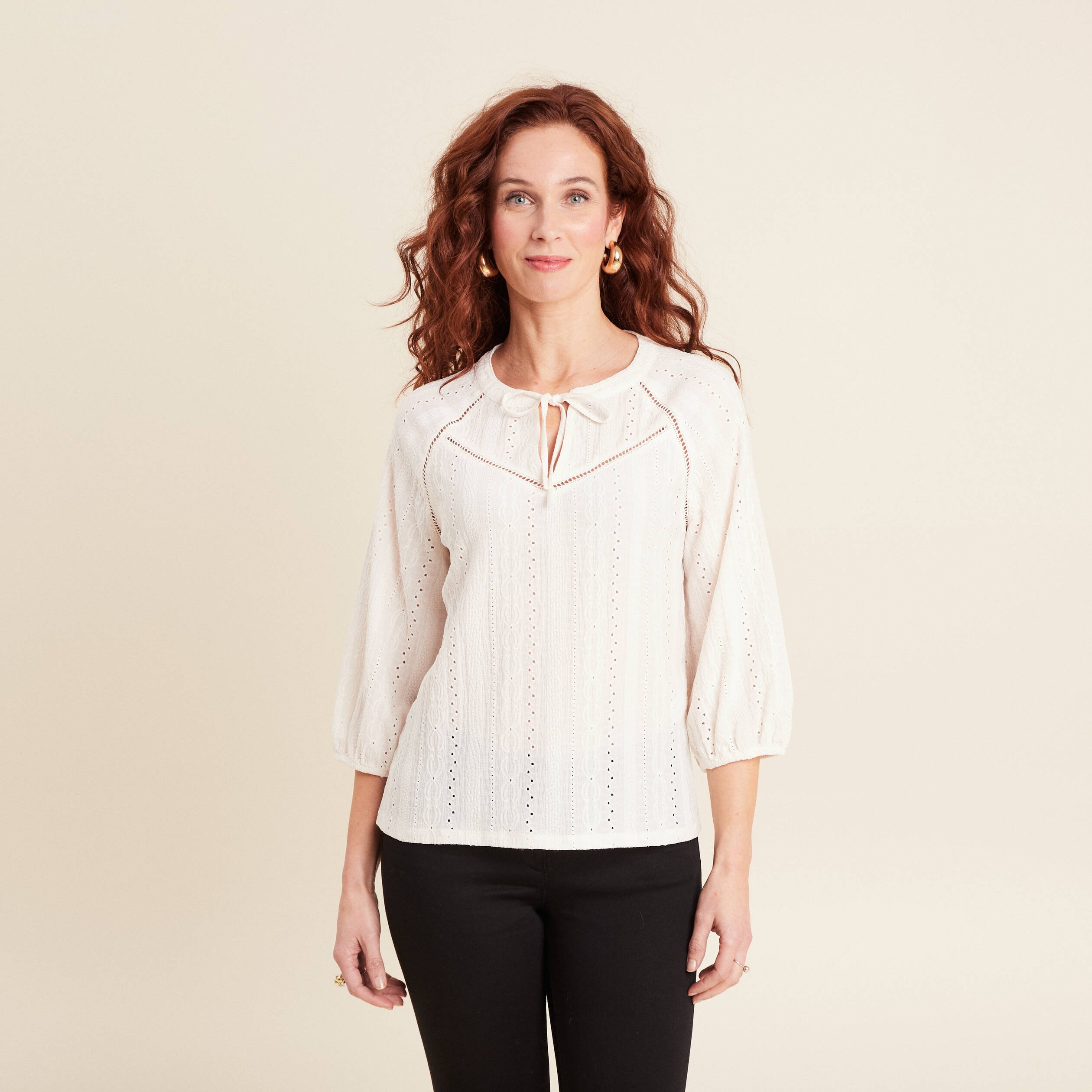 Blouse manches 3/4 ecru femme