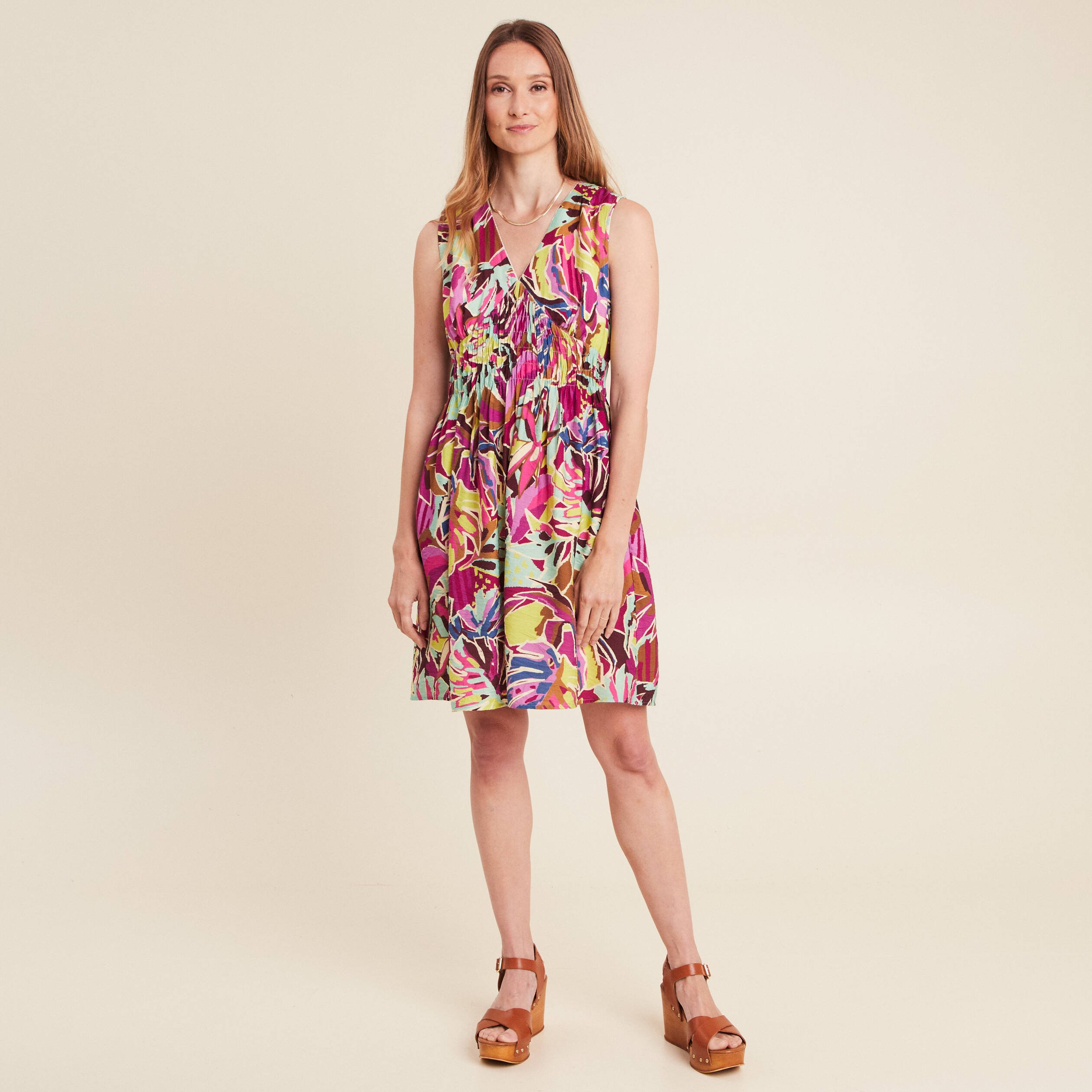 robe evasee courte sans manches doublee mauve femme Robe évasée courte sans manches doublée mauve femme