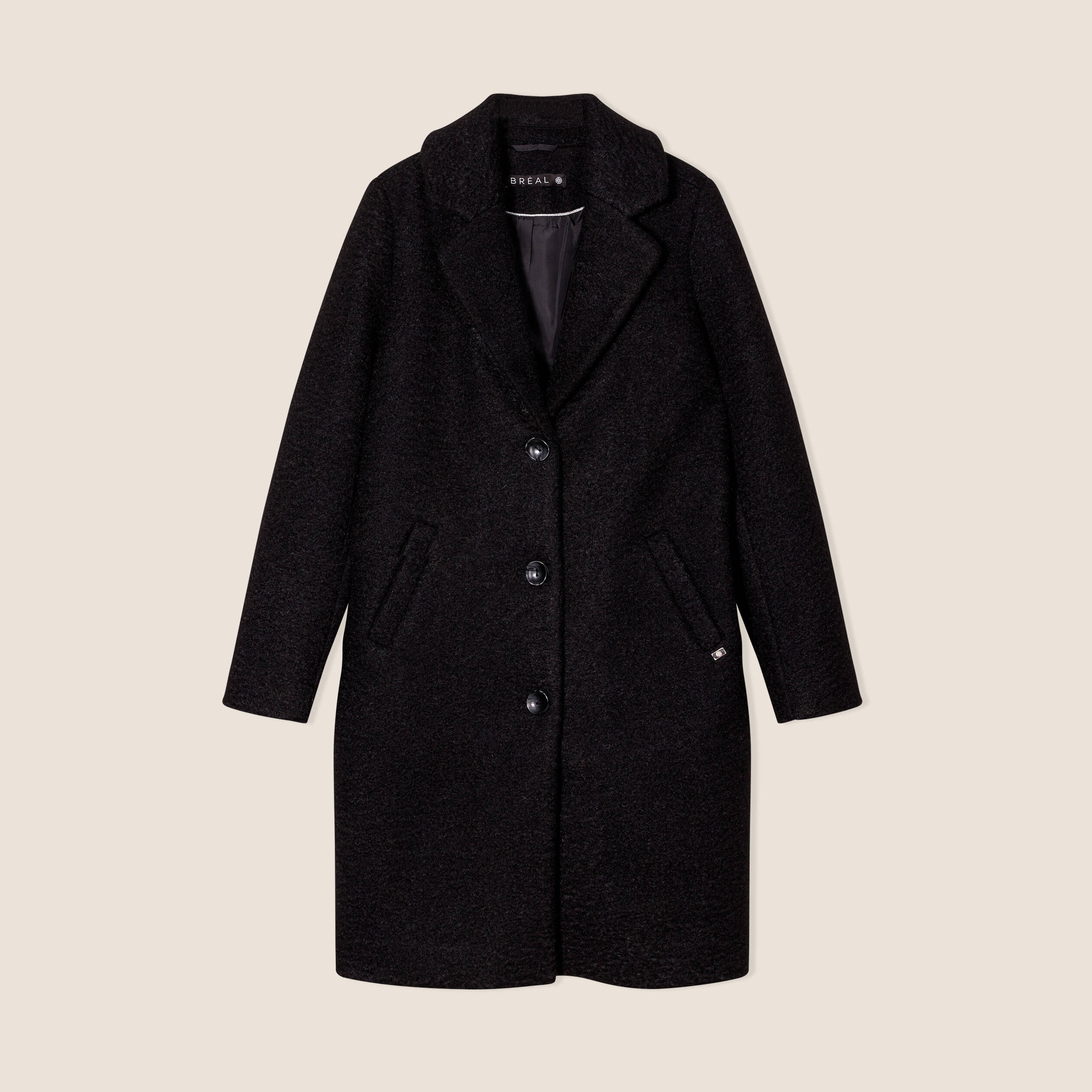 Manteau long boutonné noir femme