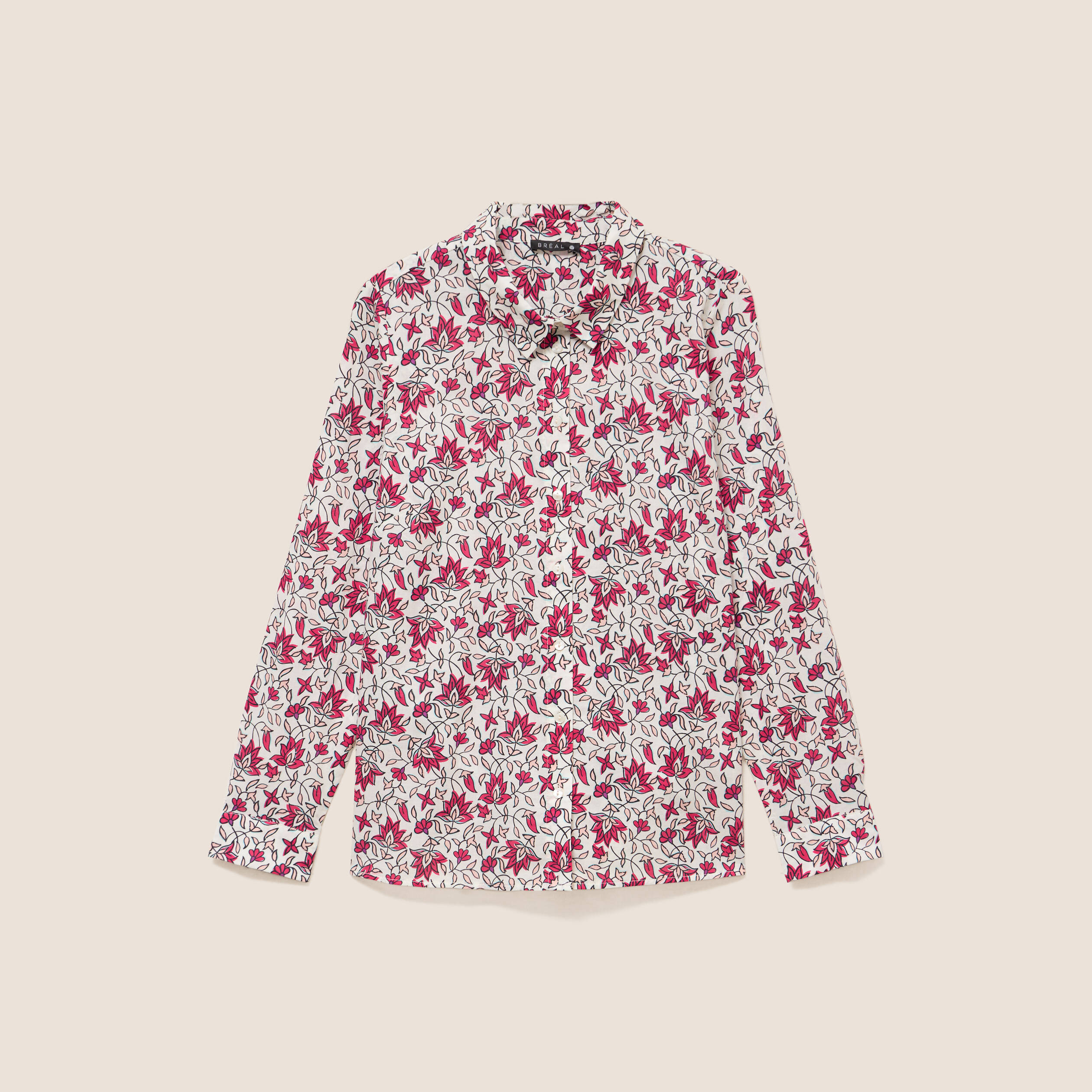Chemise droite manches longues fluide rose femme