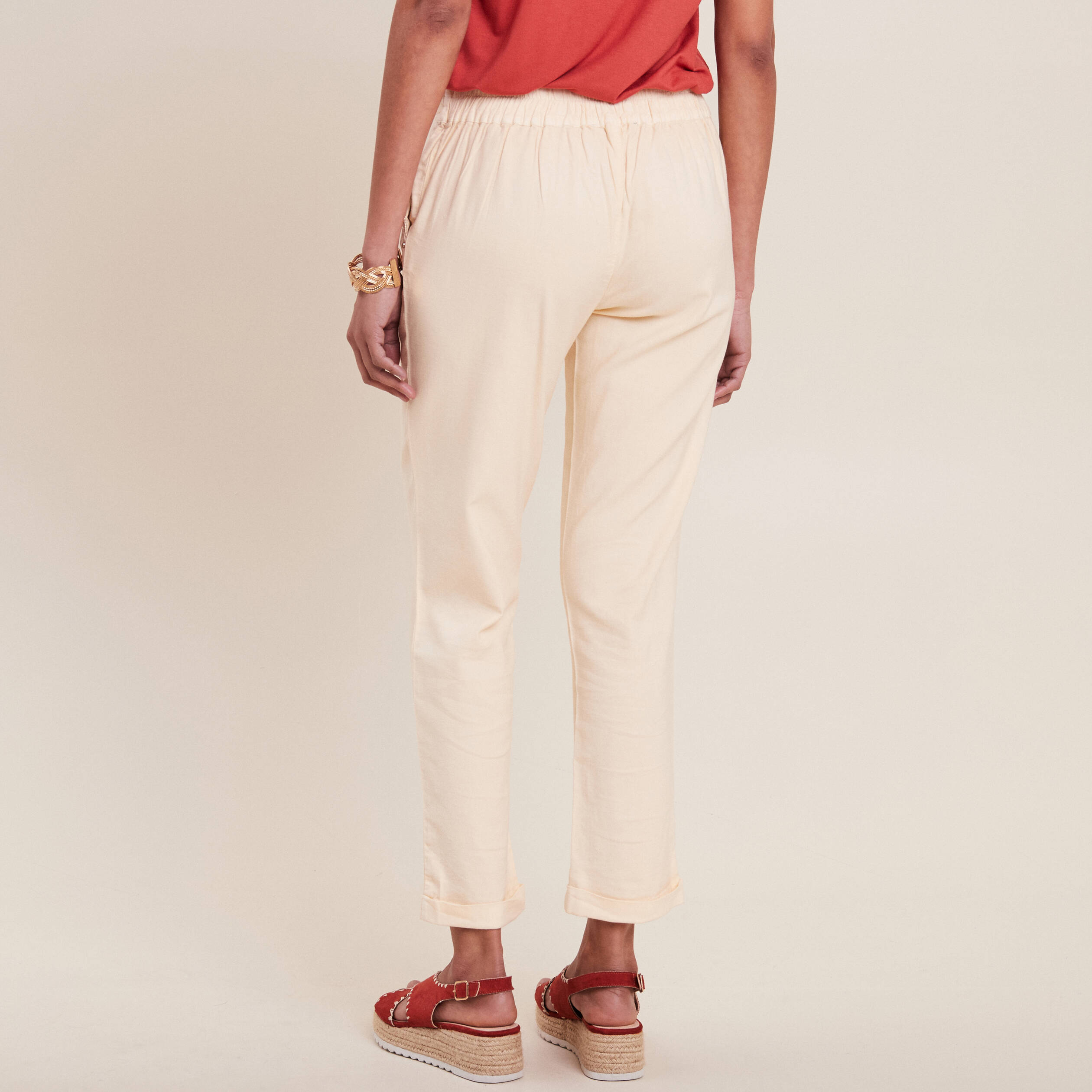 Pantalon carotte 7/8ème ivoire femme