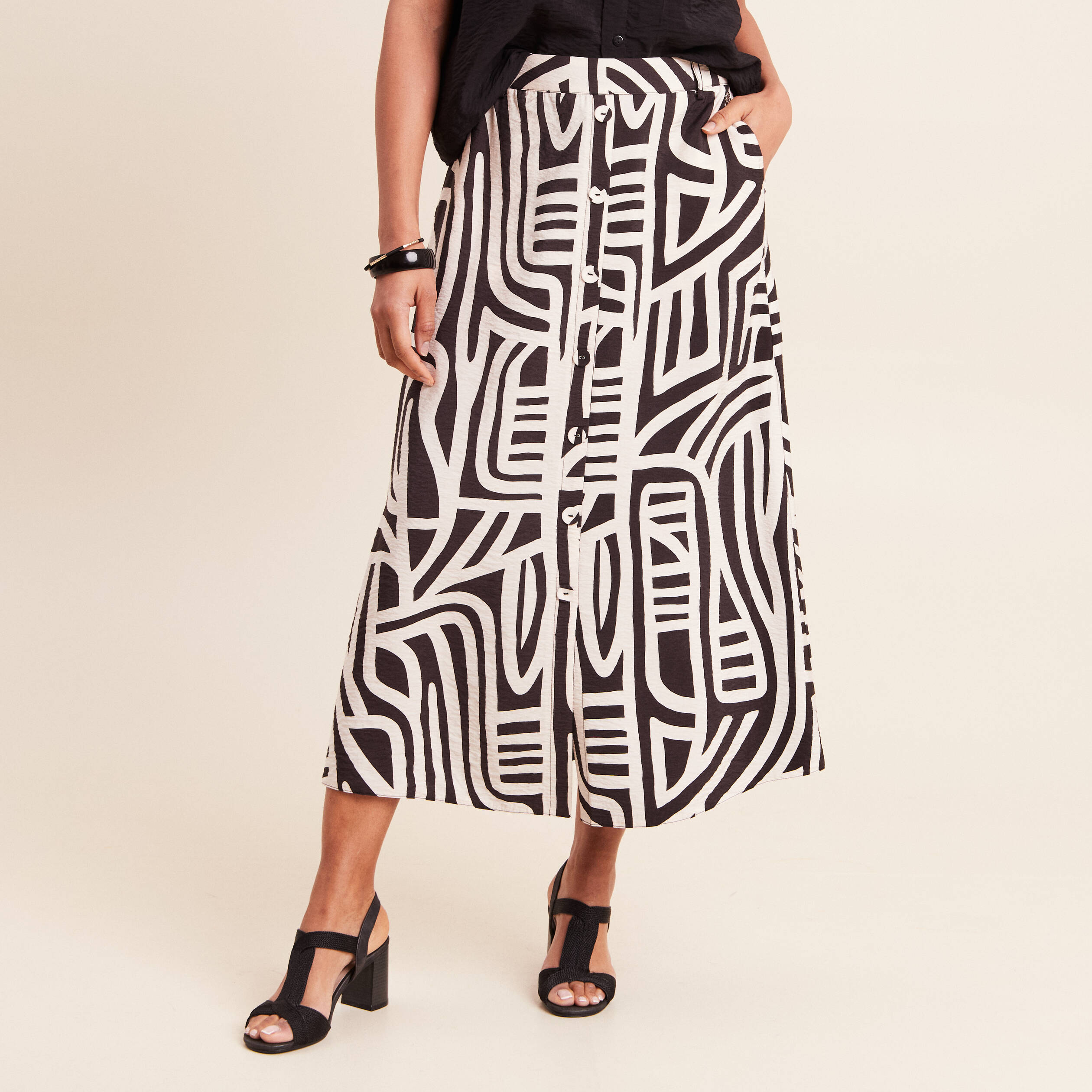 Jupe longue &eacute;vas&eacute;e r&eacute;versible noir femme