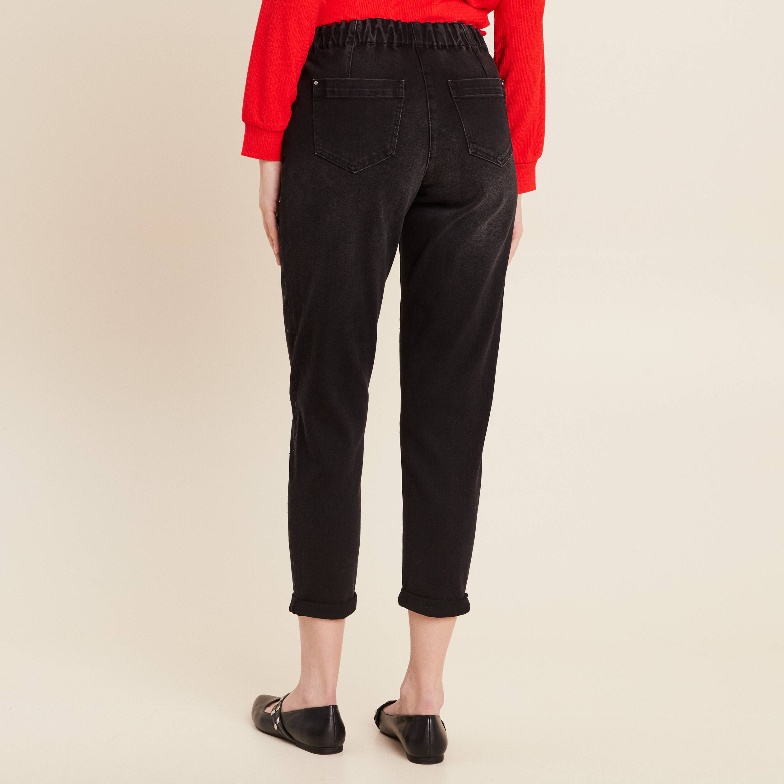 Jean jogging strass denim noir femme