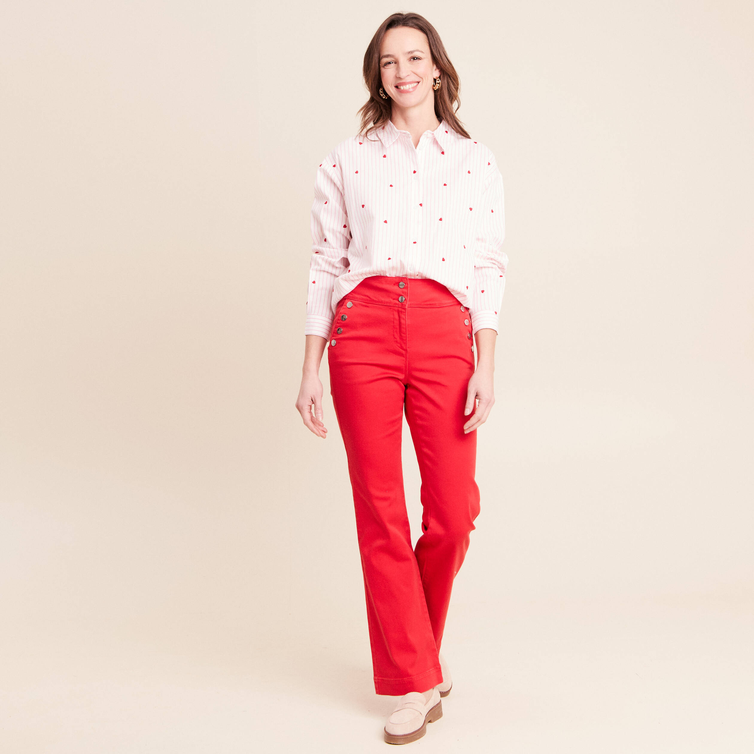 Pantalon coupe bootcut &agrave; pont rouge fluo femme