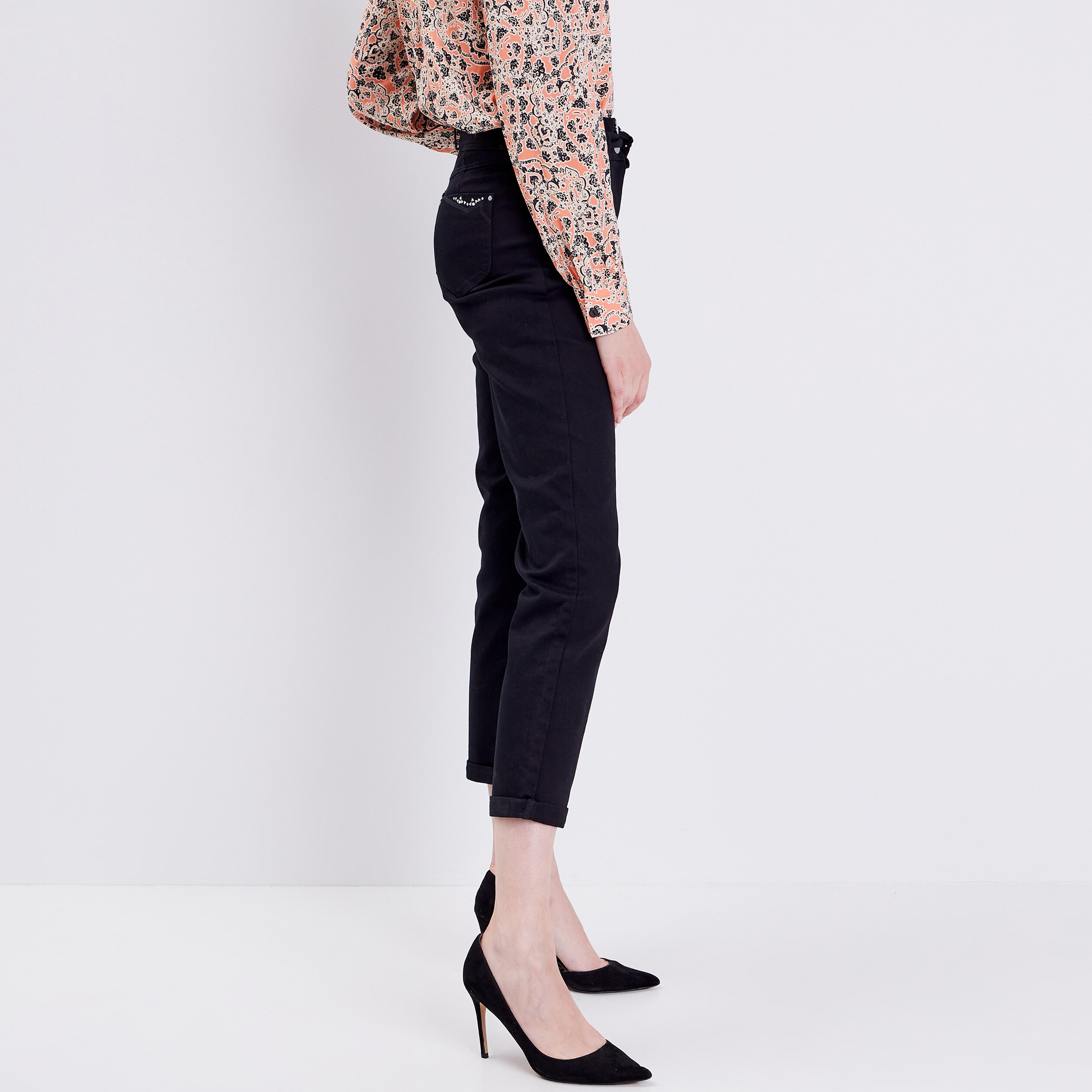 Jean droit details bijoux noir femme Breal