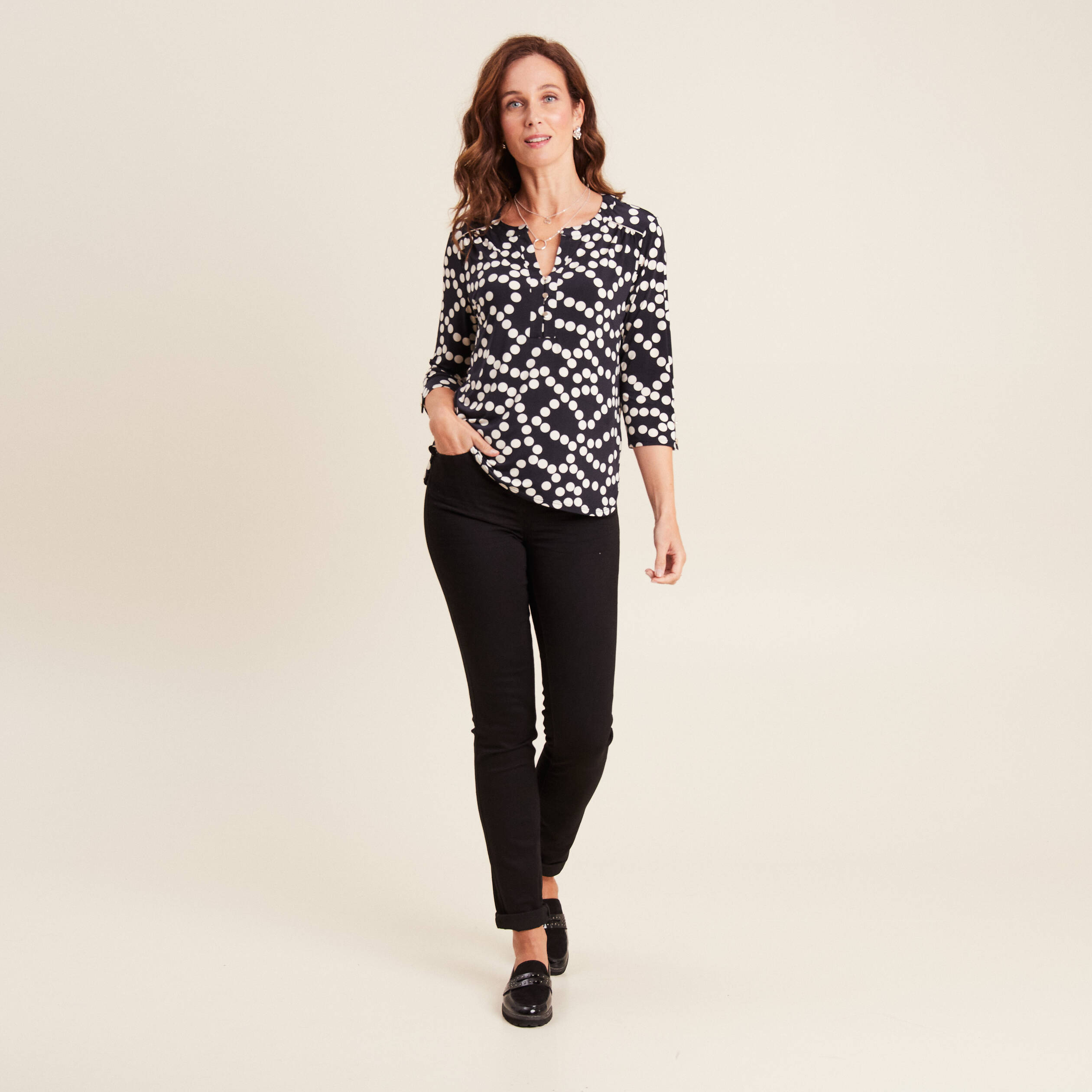 Blouse manches 3/4 noir femme