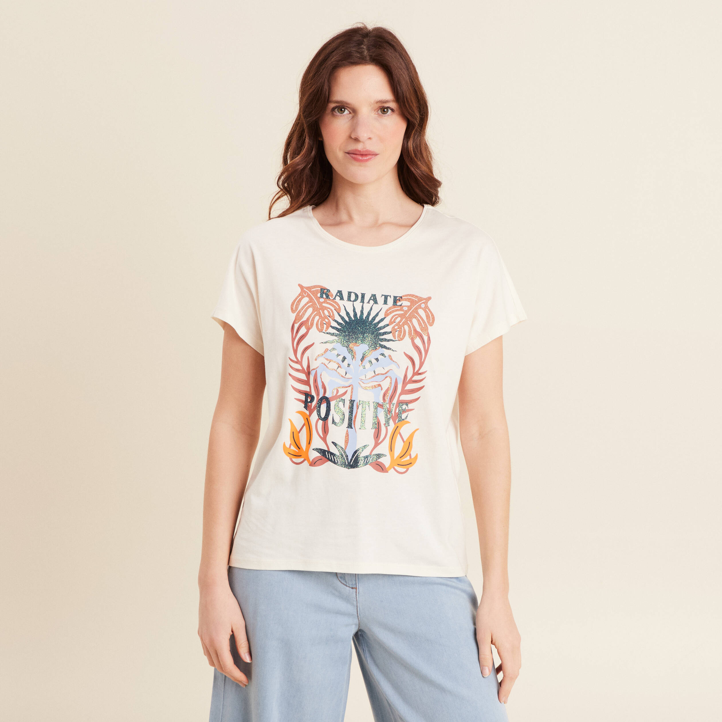 T-shirt manches courtes ecru femme